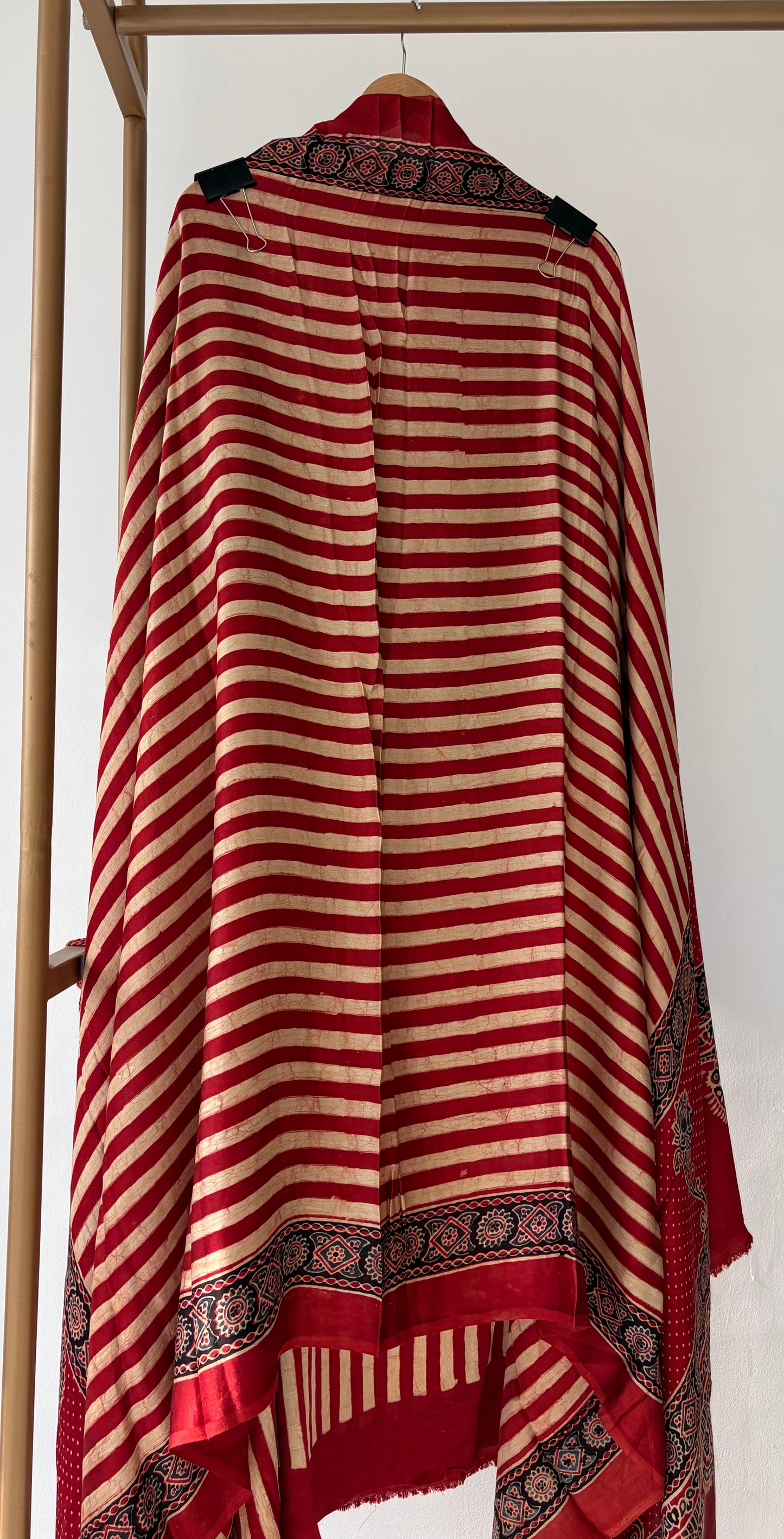 Maroon Ajrak Modal Silk Unstitched Suit