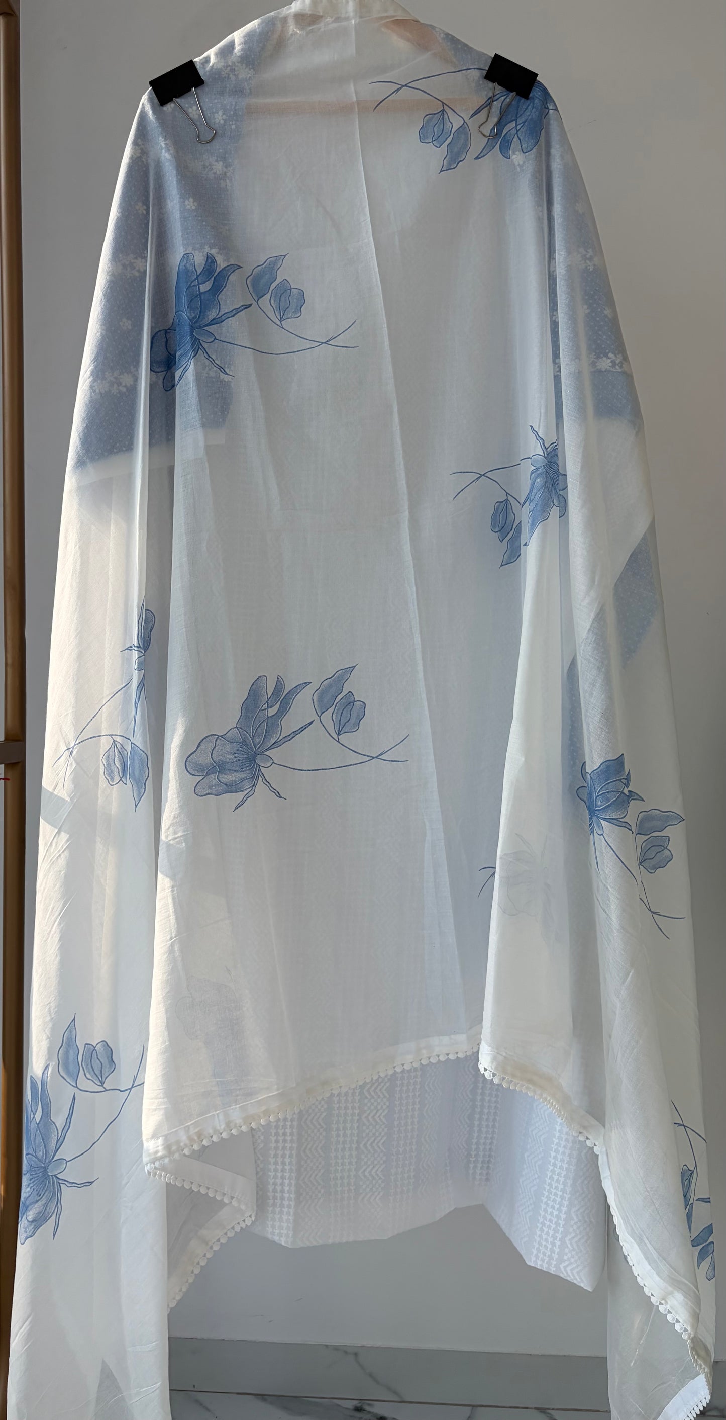 Blue Cotton Semi Stitched