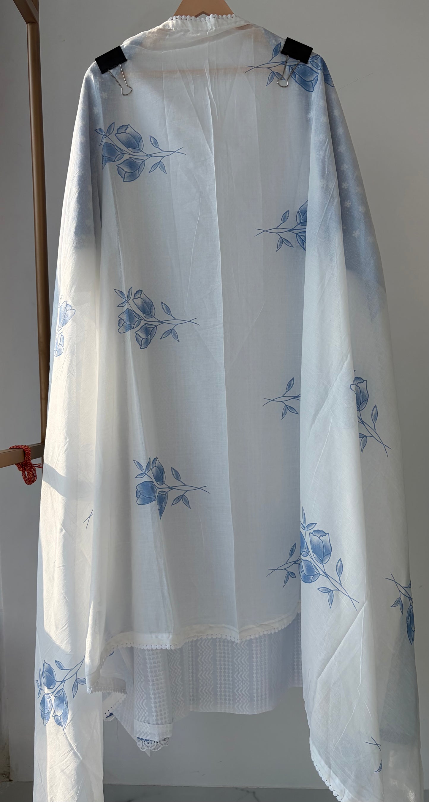 Blue Cotton Semi Stitched