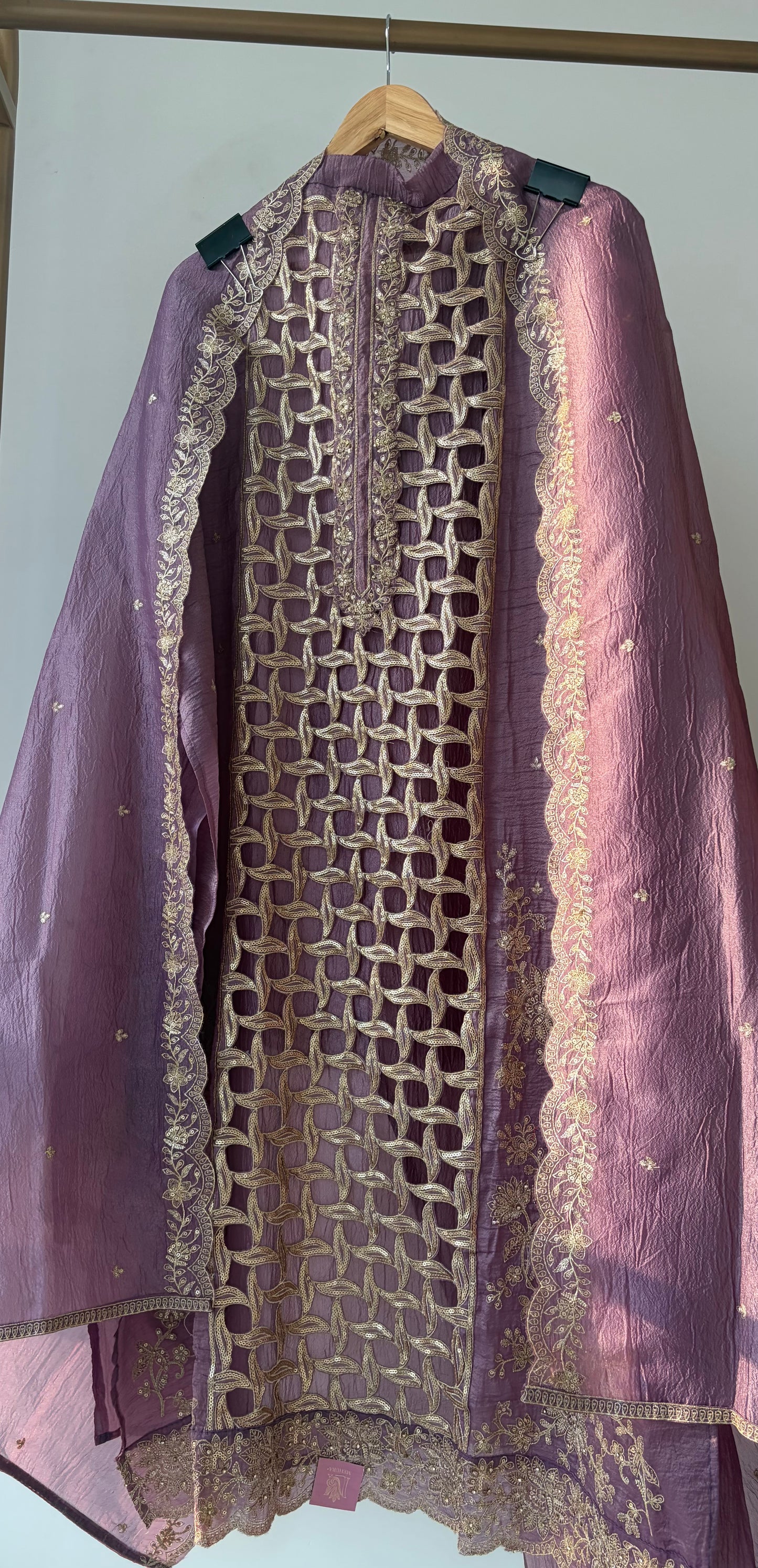 Purple Embellished Crackle Semi Stitched Suit
