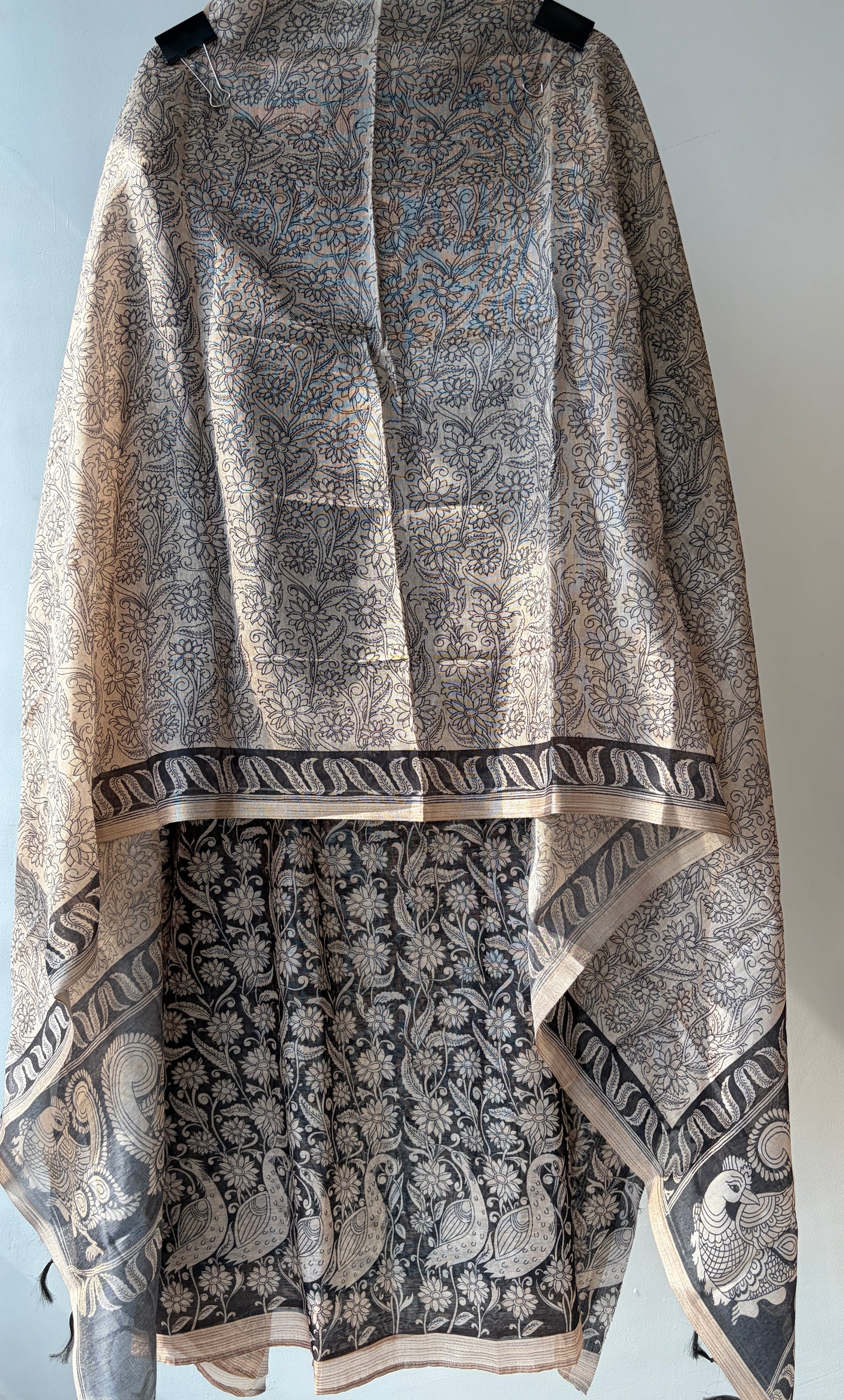 Black Tussar Silk Semi Stitched Suit
