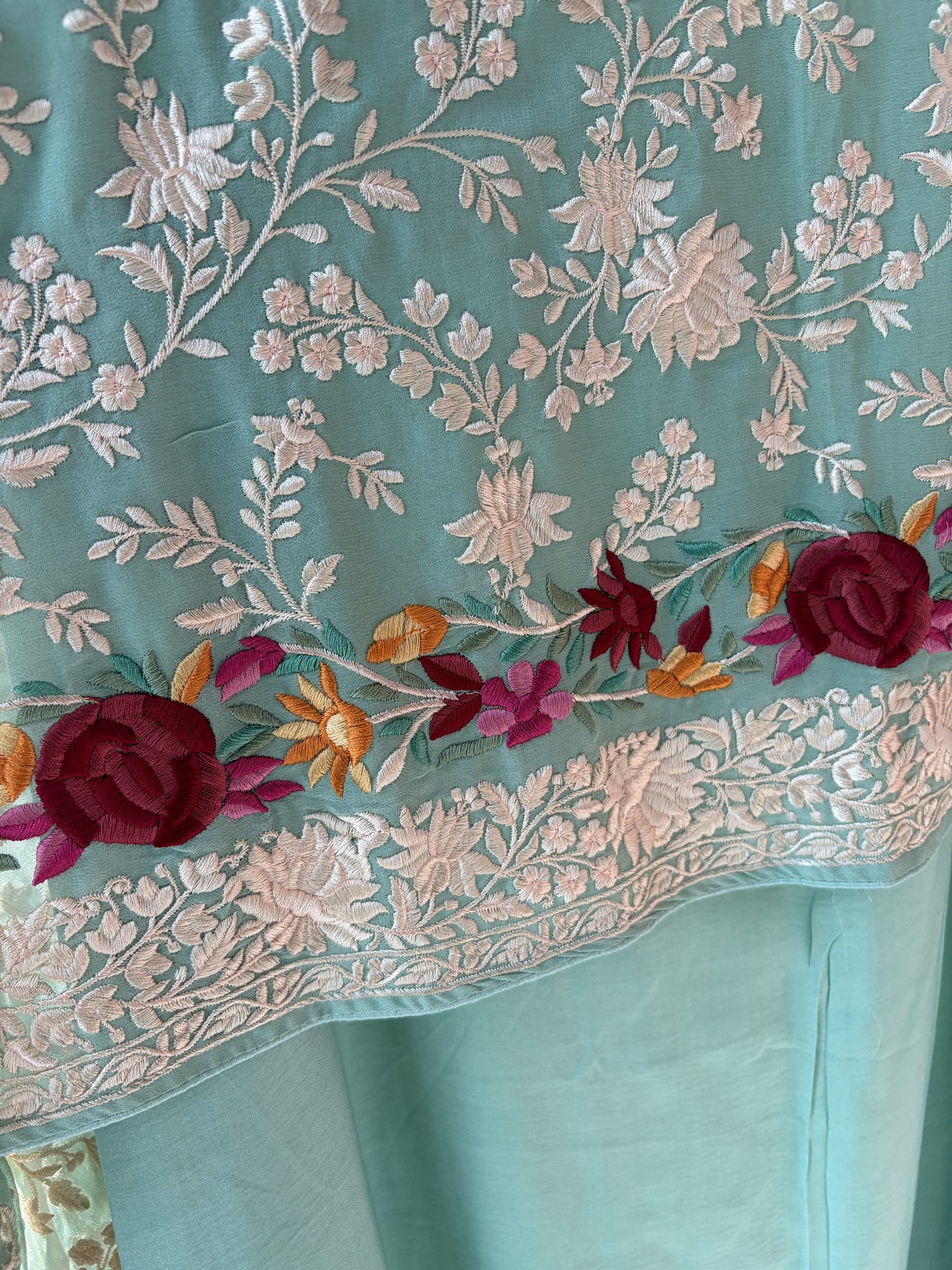 Green Parsi Georgette Semi Stitched Suit