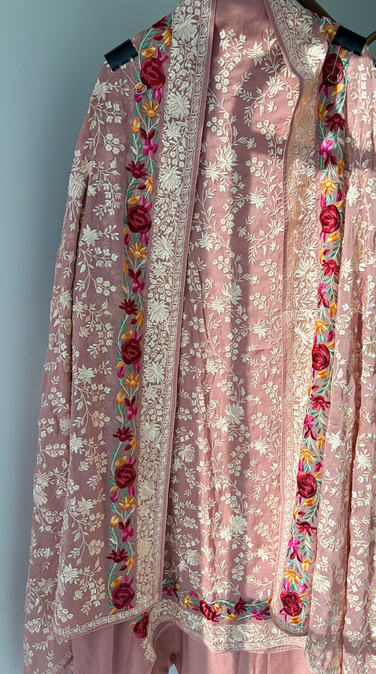 Pink Parsi Georgette Semi Stitched Suit