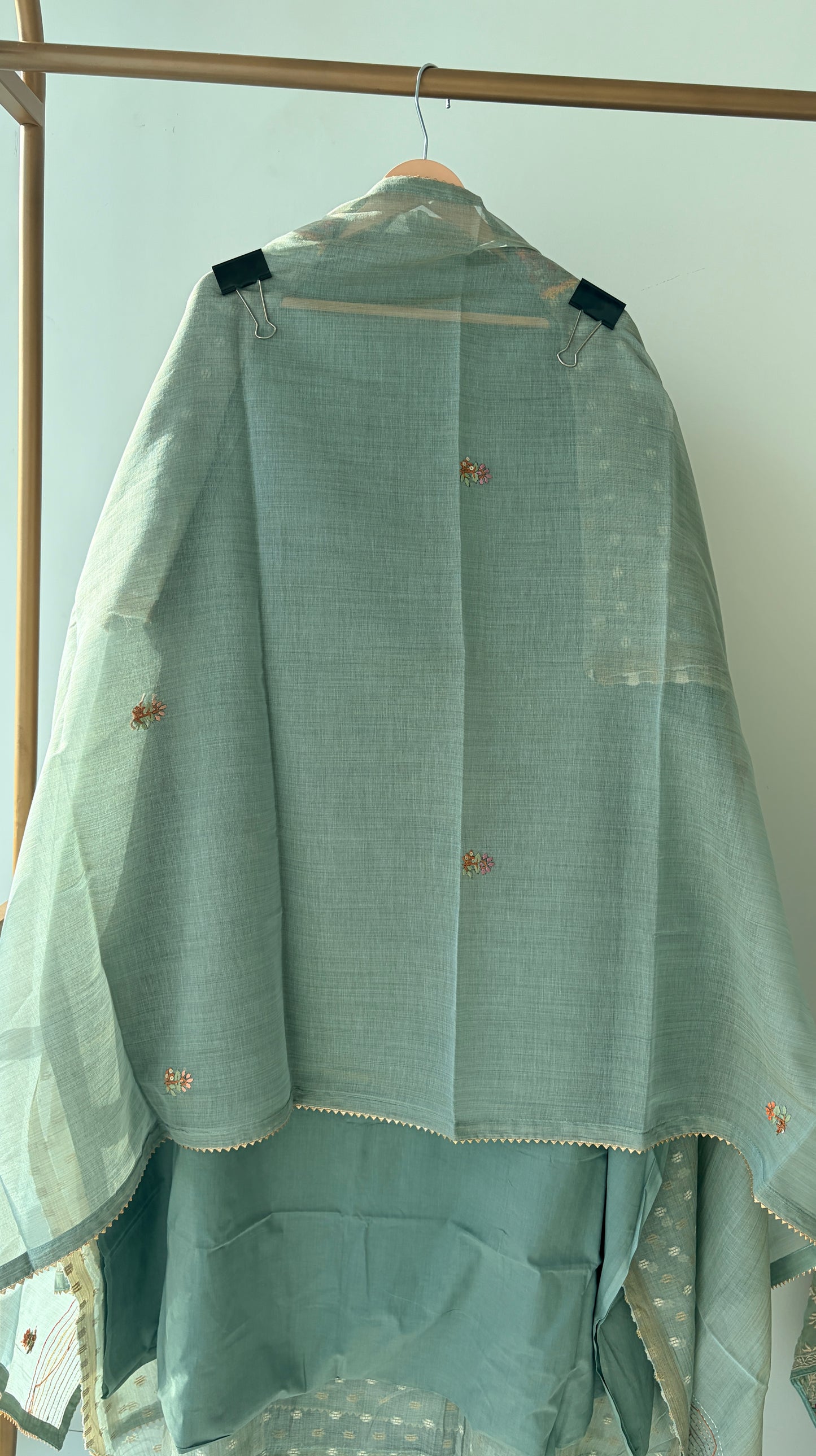 Grey Knot Chanderi Semi Stitched Suit