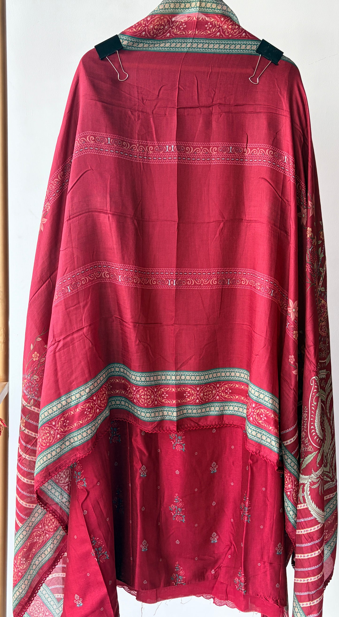 Red Muslin Printed Semi Stitched Suit