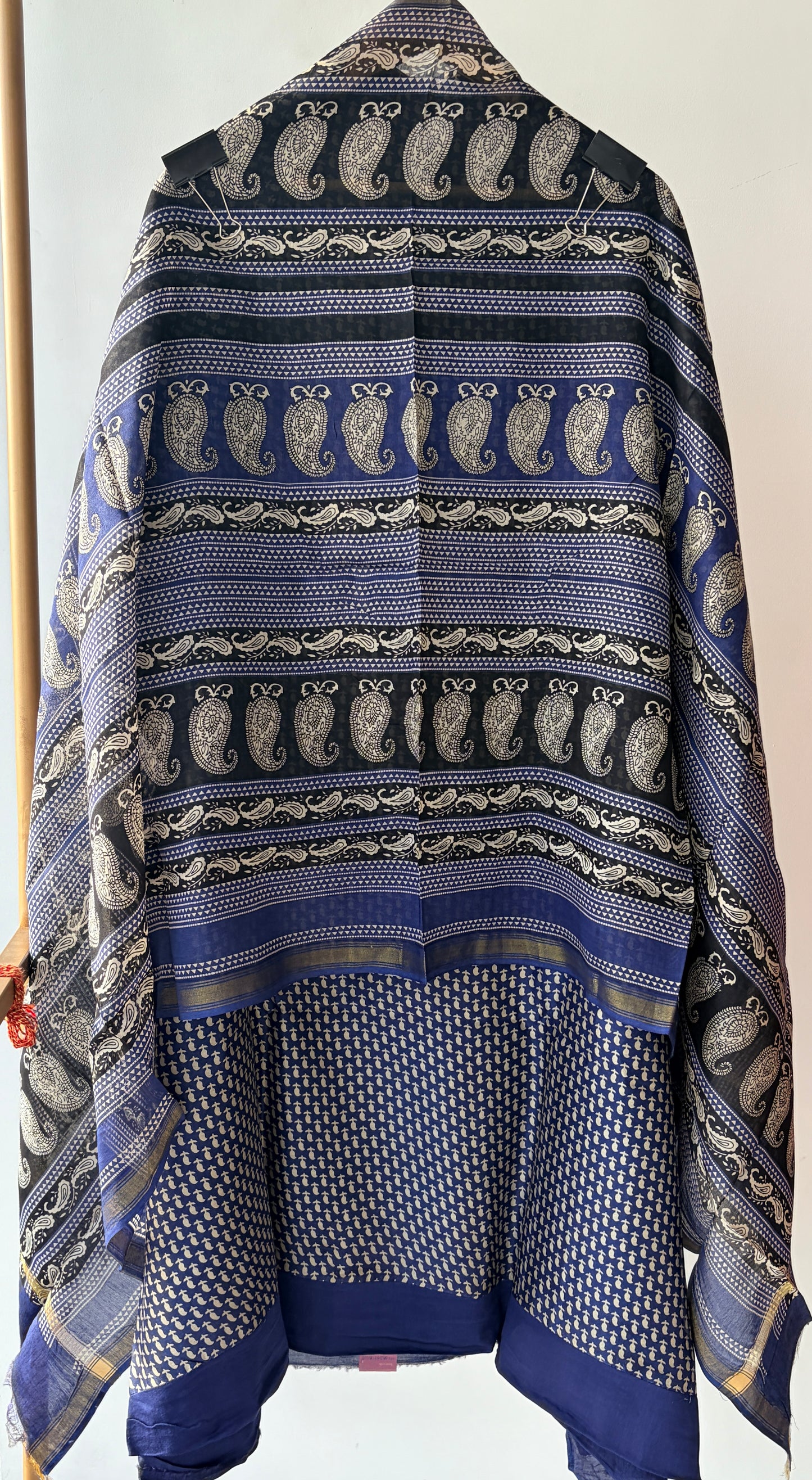 Dark Blue Maheshwari Silk Unstitched Suit