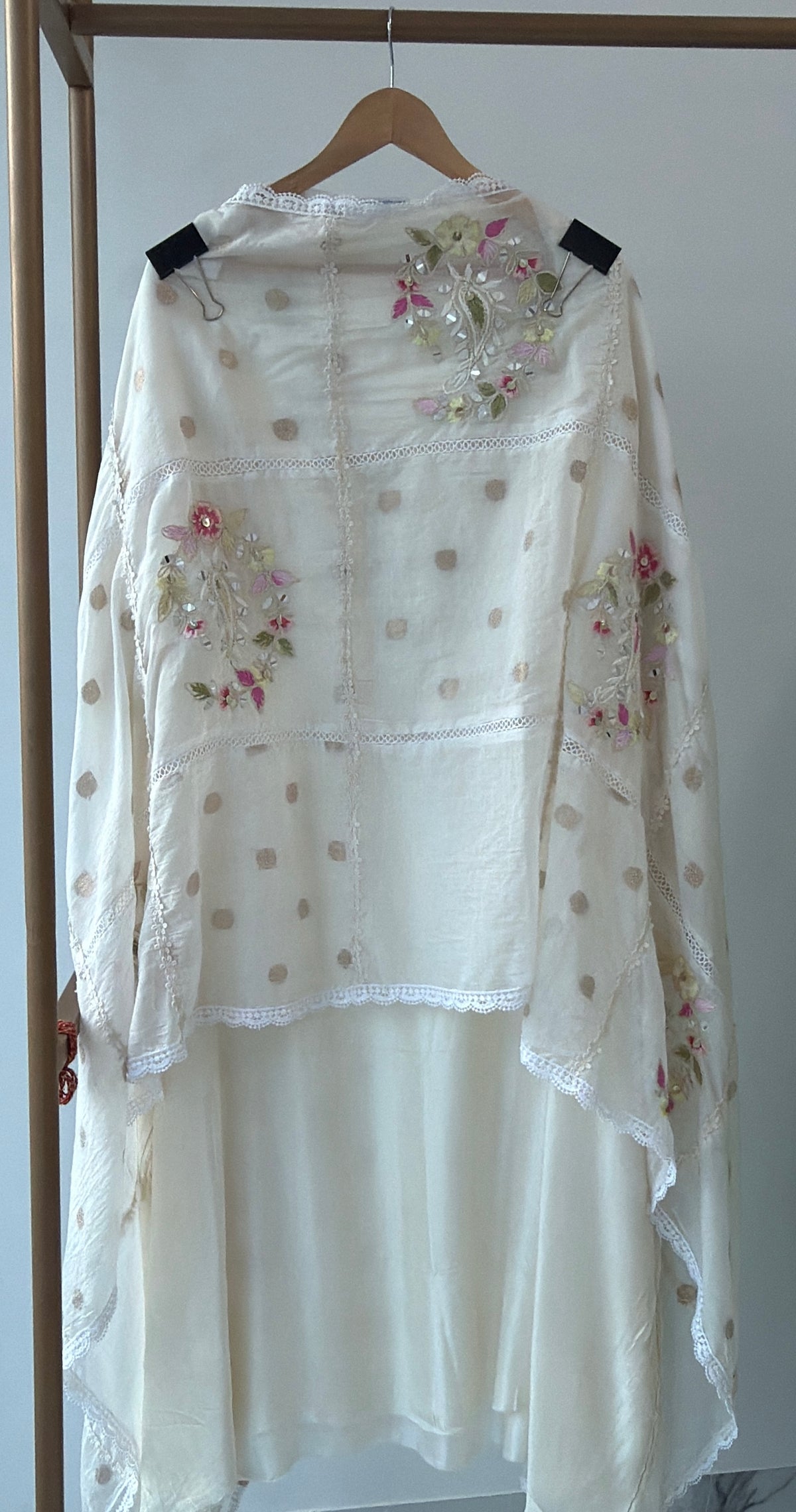 White Mulmul Mirror Work Semi Stitched Suit