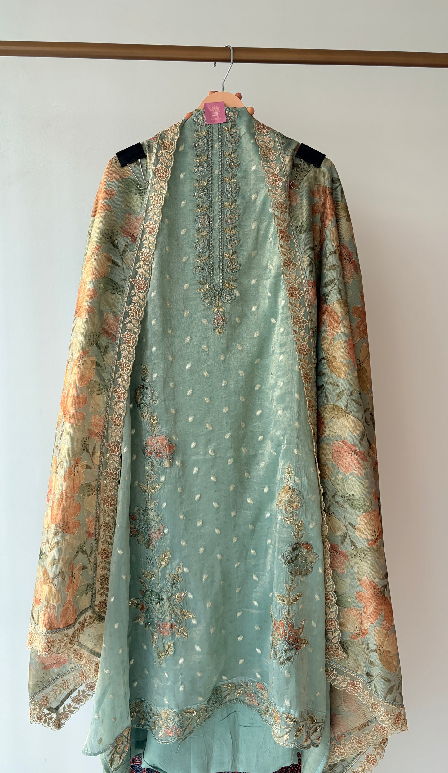 Green Banarasi Butti Semi Stitched Suit