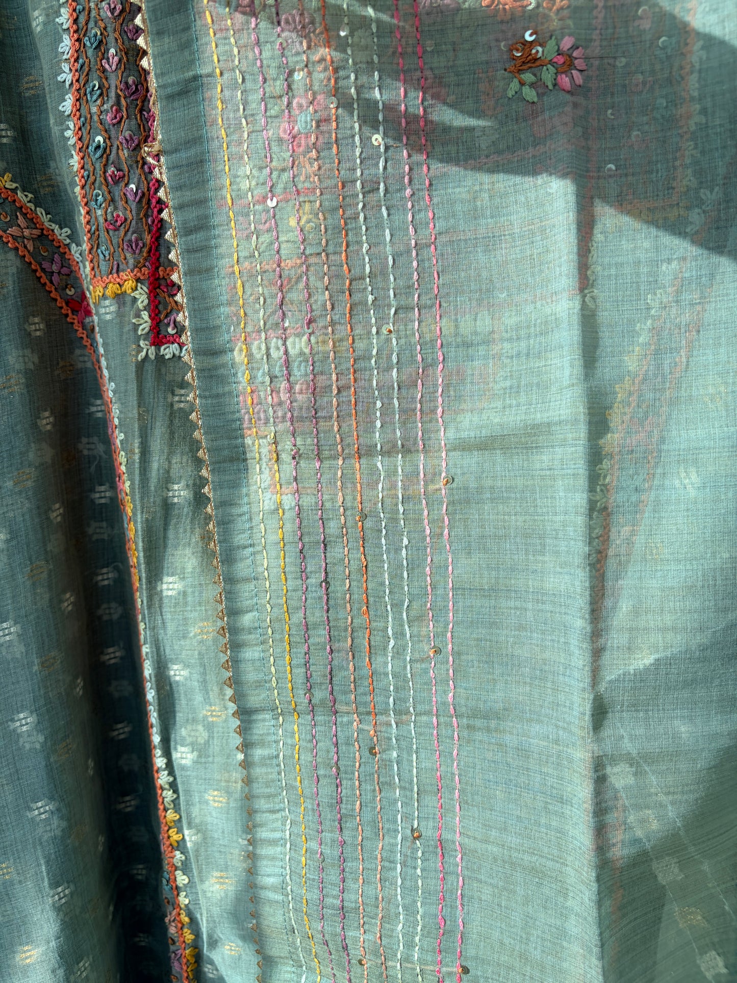 Grey Knot Chanderi Semi Stitched Suit