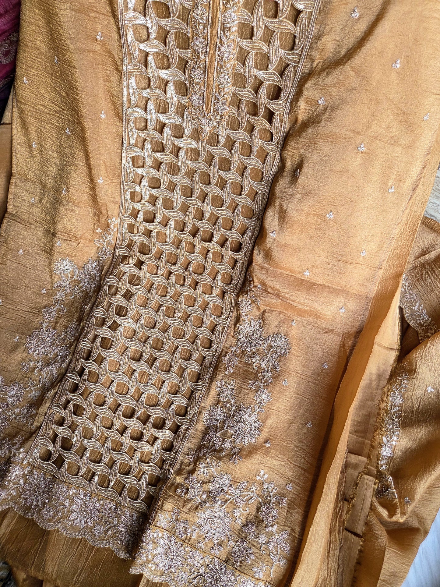 Brown Embellished Crackle Semi Stitched Suit