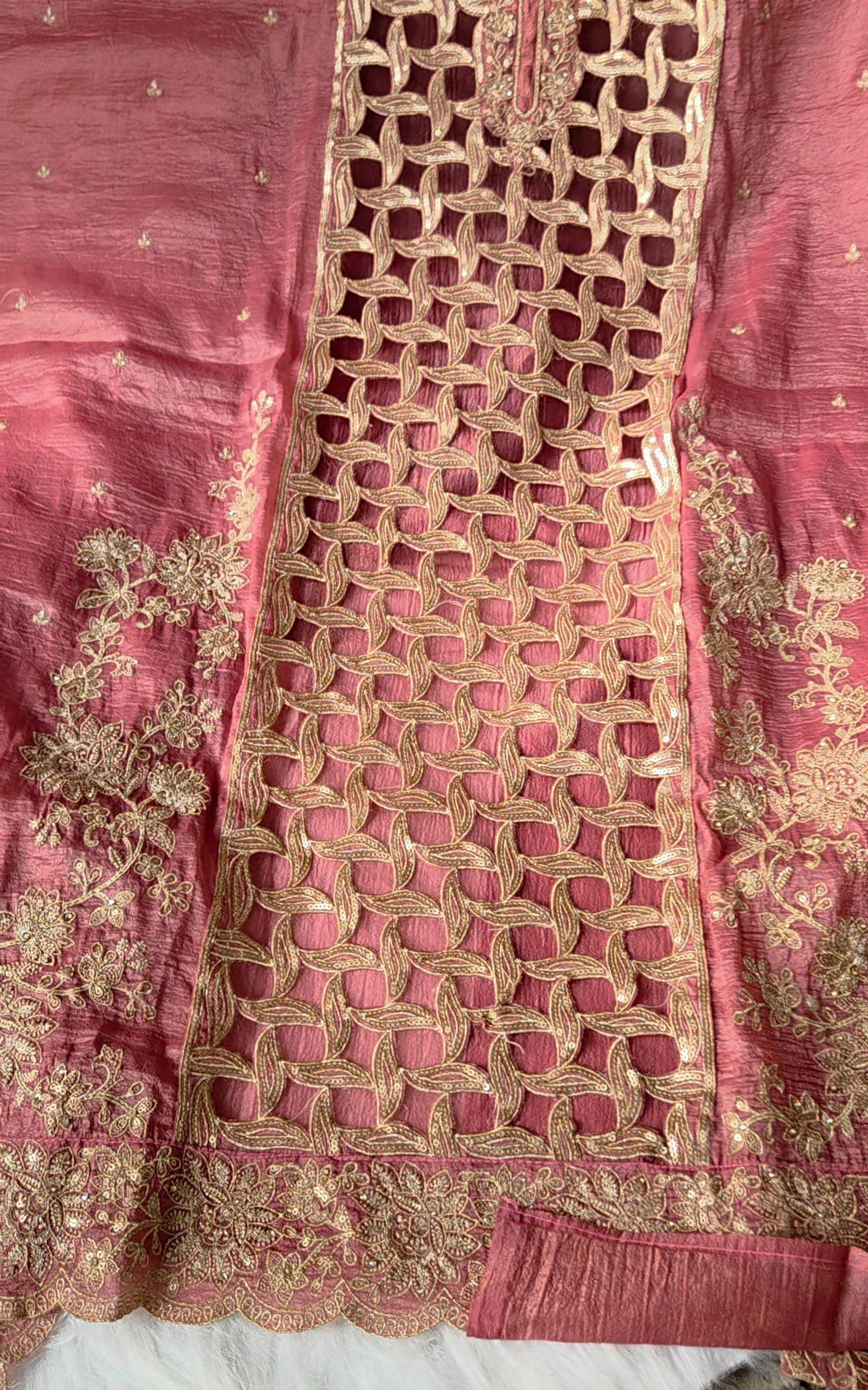 Pink Embellished Crackle Semi Stitched Suit