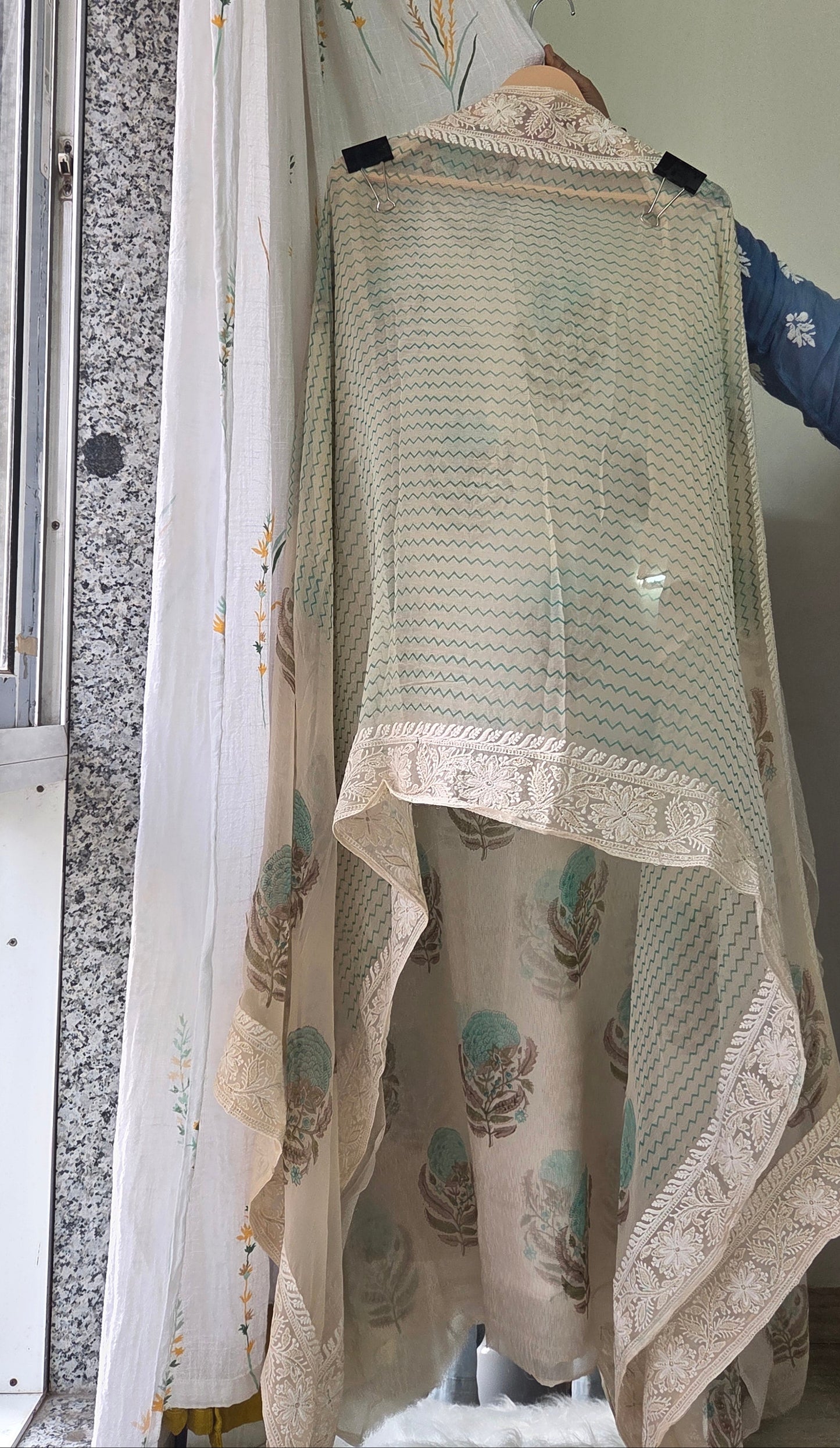 Green Georgette Chikankari Semi Stitched Suit