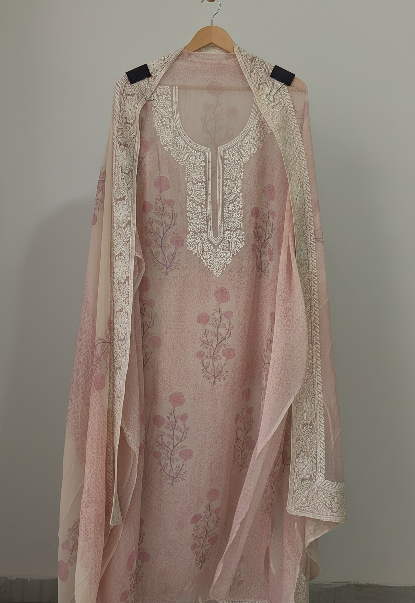 Pink Georgette Chikankari Semi Stitched Suit