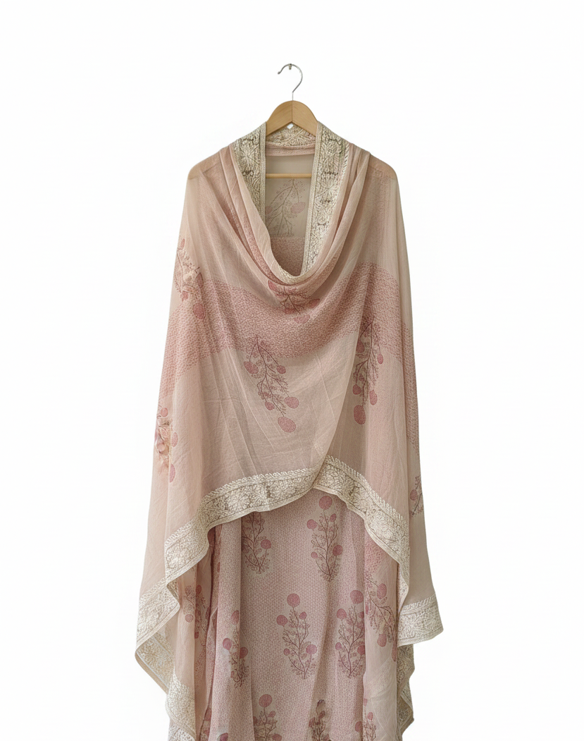 Pink Georgette Chikankari Semi Stitched Suit