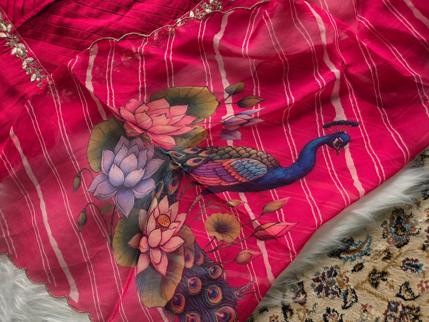 Pink Peacock Silk Semi Stitched Suit