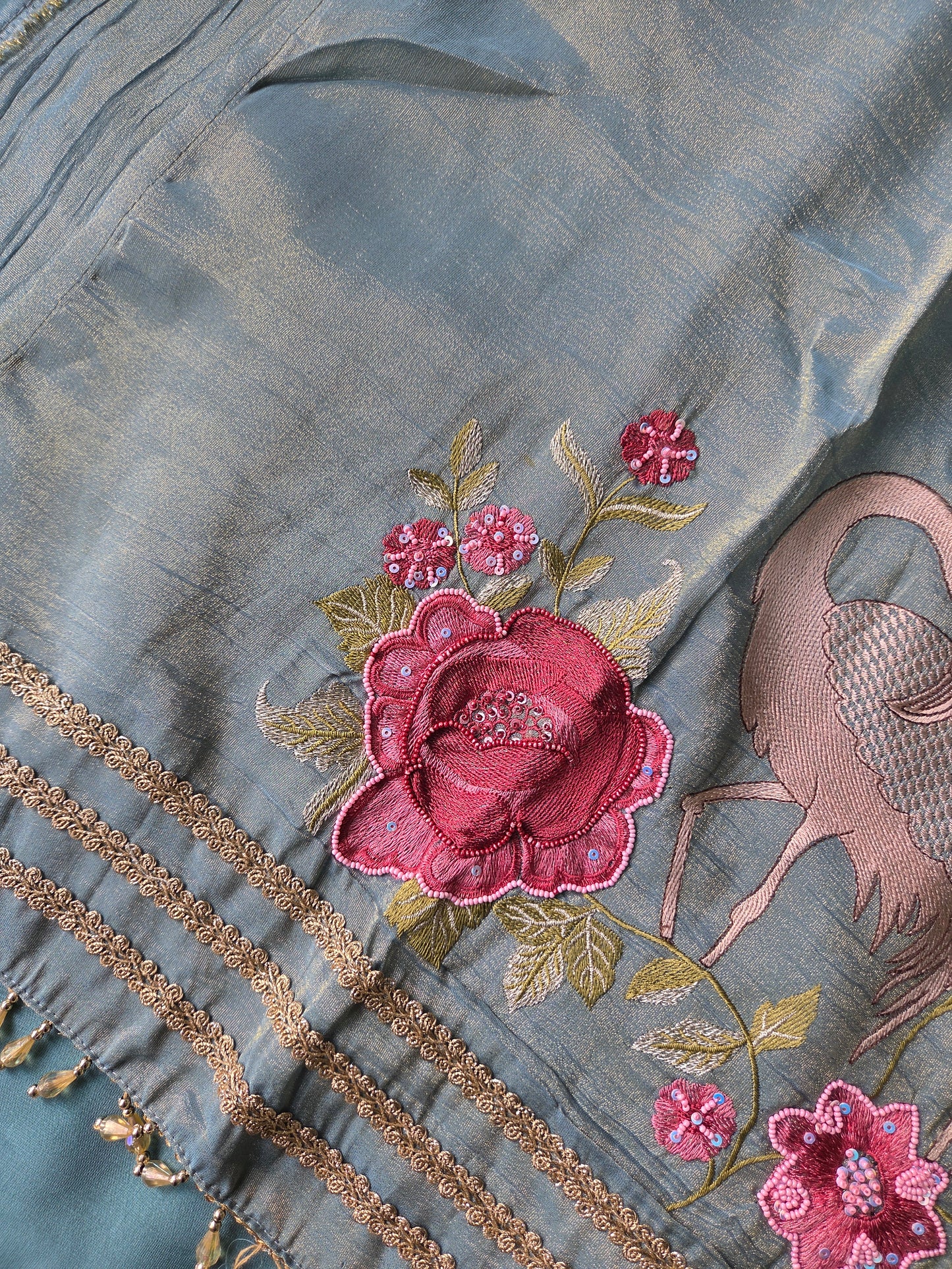 Teal Embellished Shimmer Semi Stitched Suit