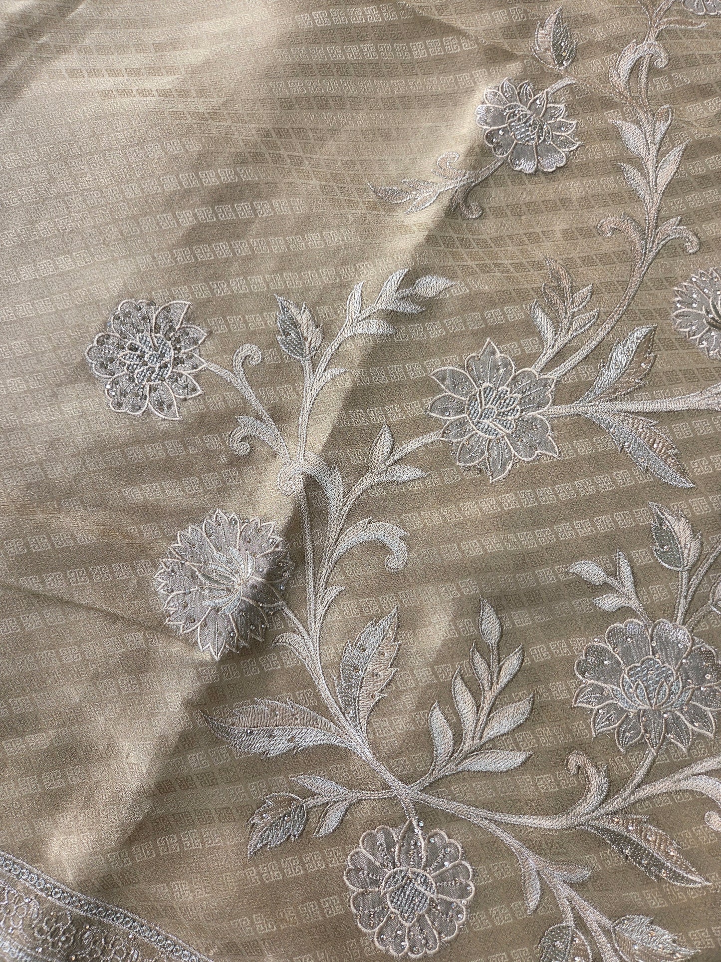 Brown Zari Banarasi Semi Stitched Suit