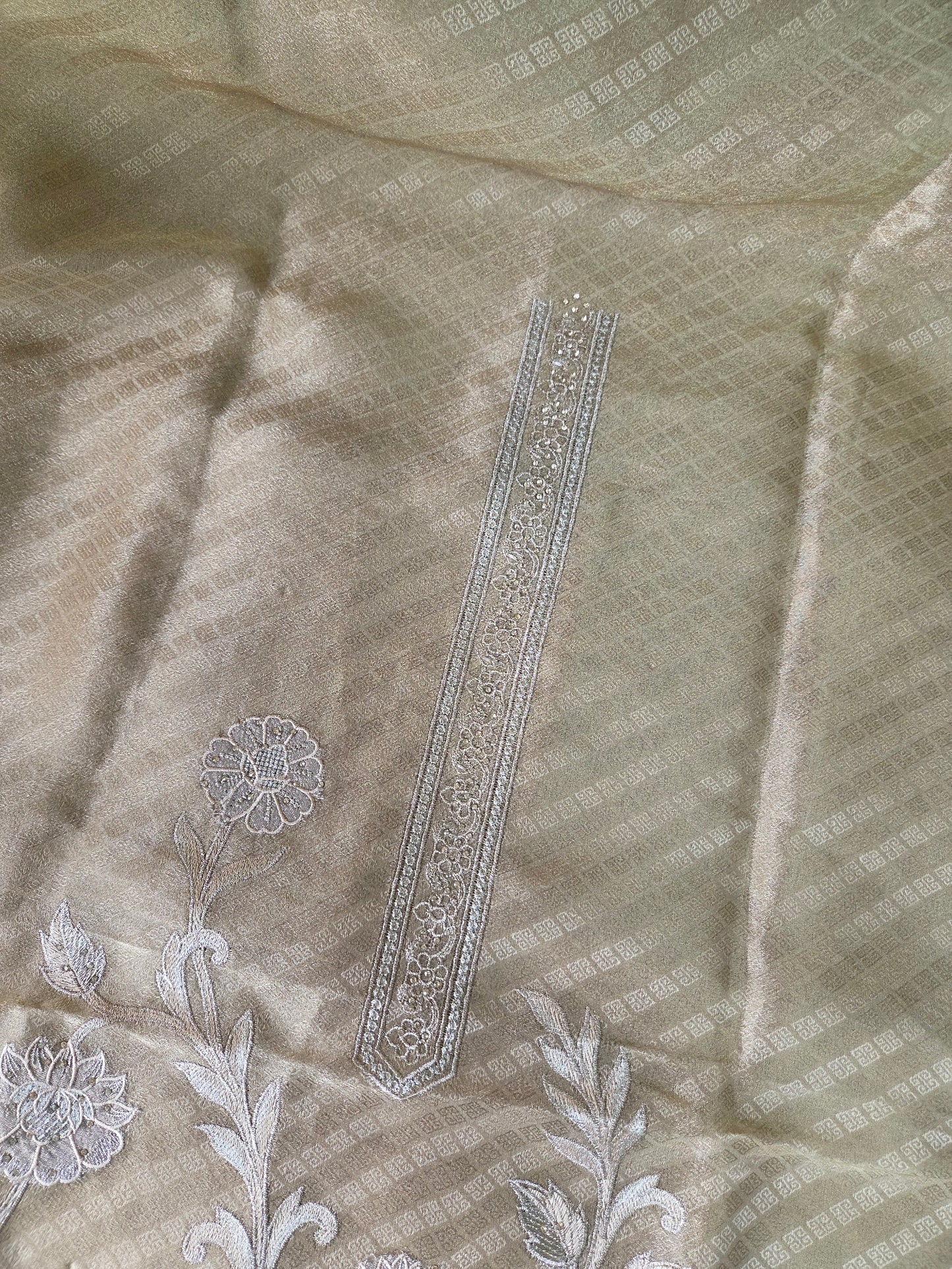 Brown Zari Banarasi Semi Stitched Suit