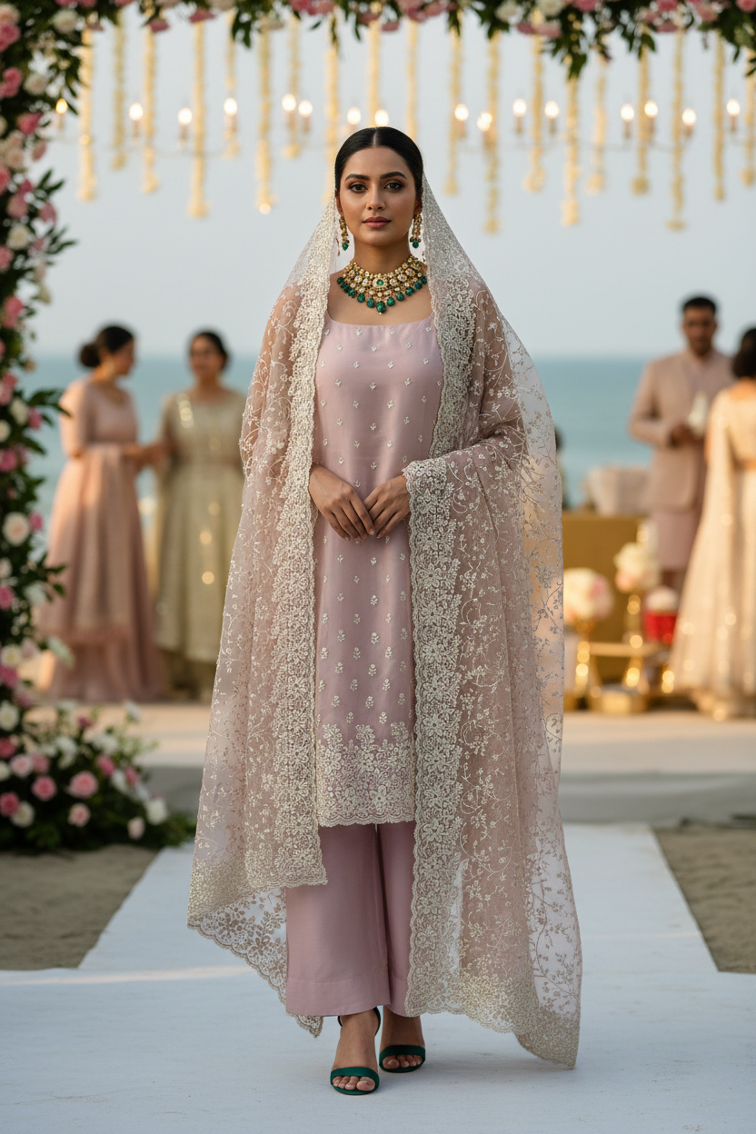 Pink Burberry Semi Stitched Suit