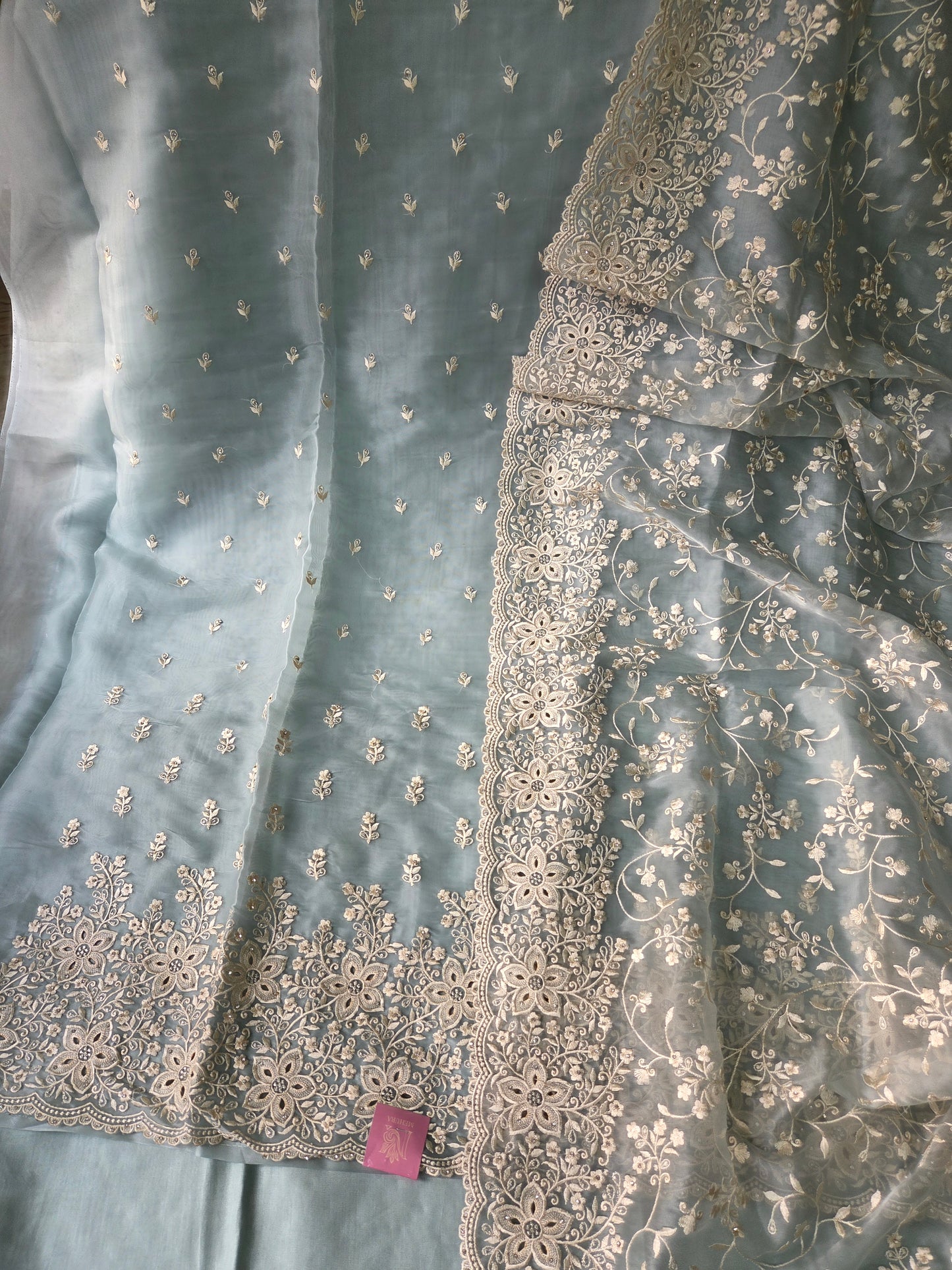 Blue Burberry Unstitched Dress Material