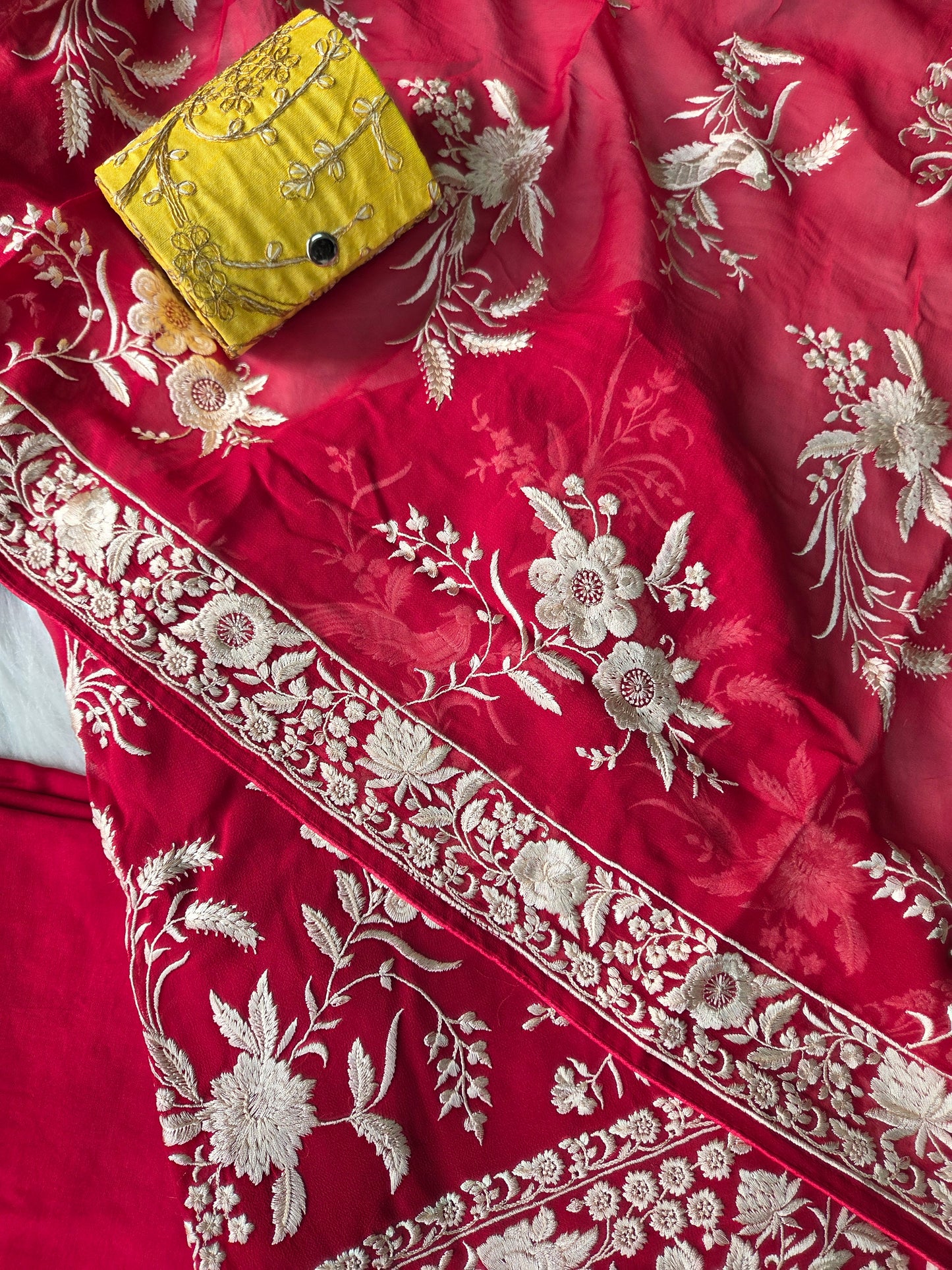 Red Parsi Georgette Semi Stitched Suit