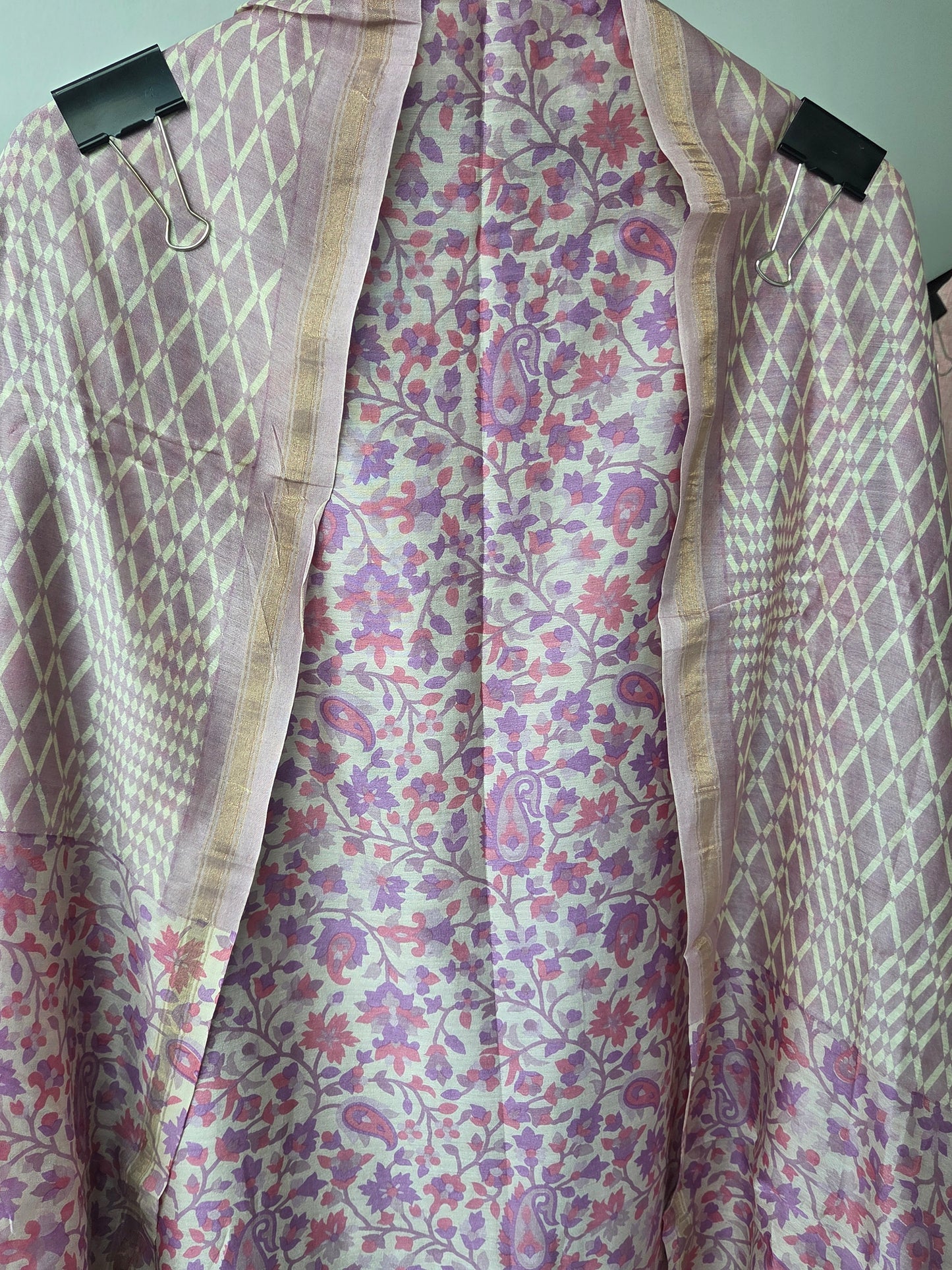 Beige Maheshwari Silk Unstitched Suit