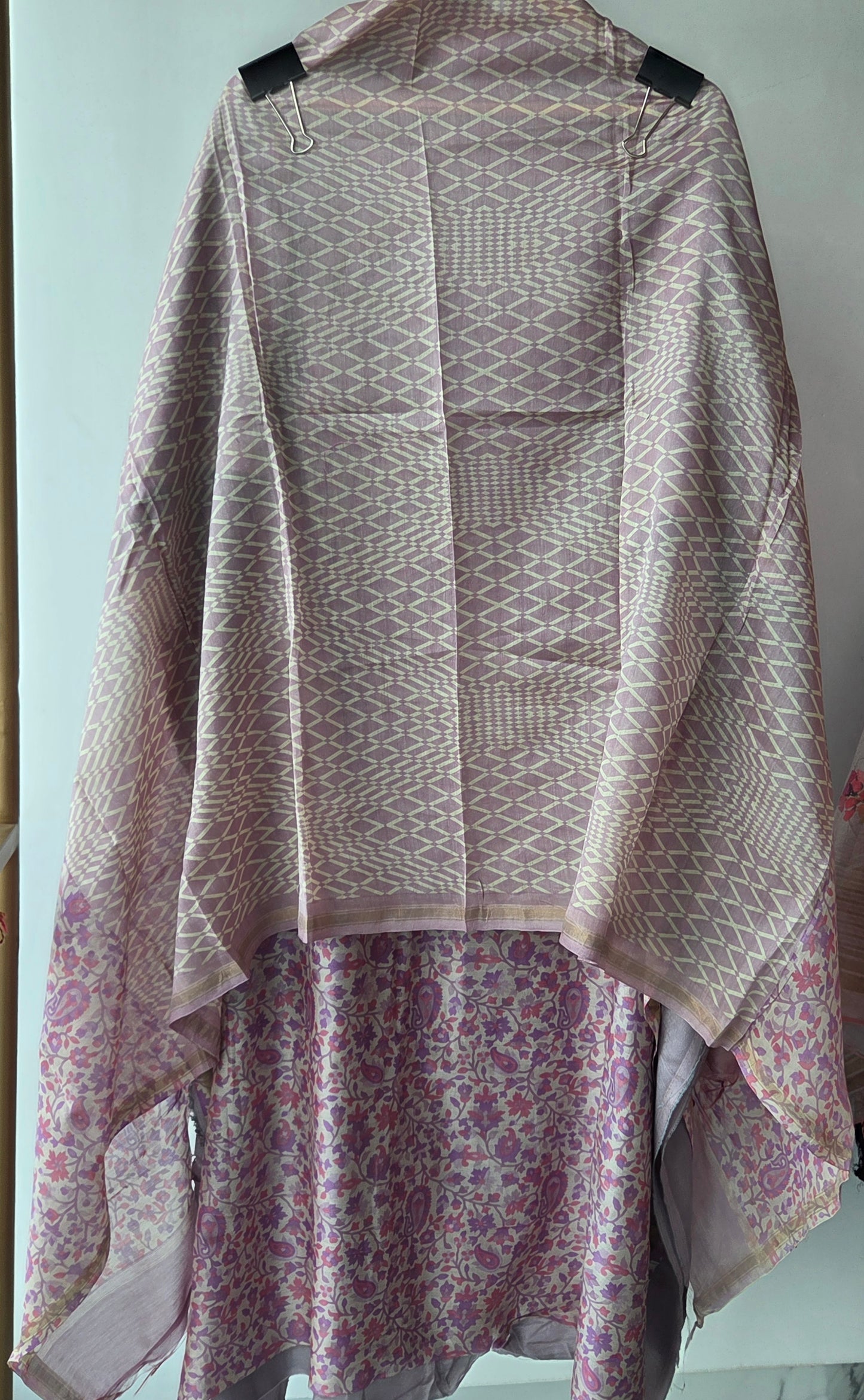 Beige Maheshwari Silk Unstitched Suit