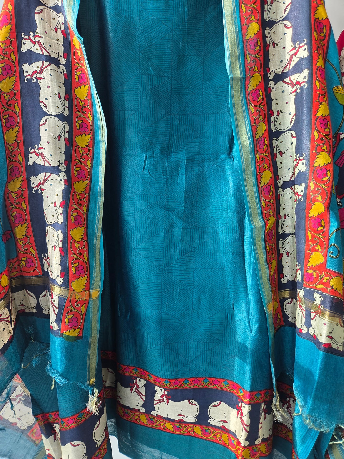 Blue Maheshwari Silk Unstitched Suit
