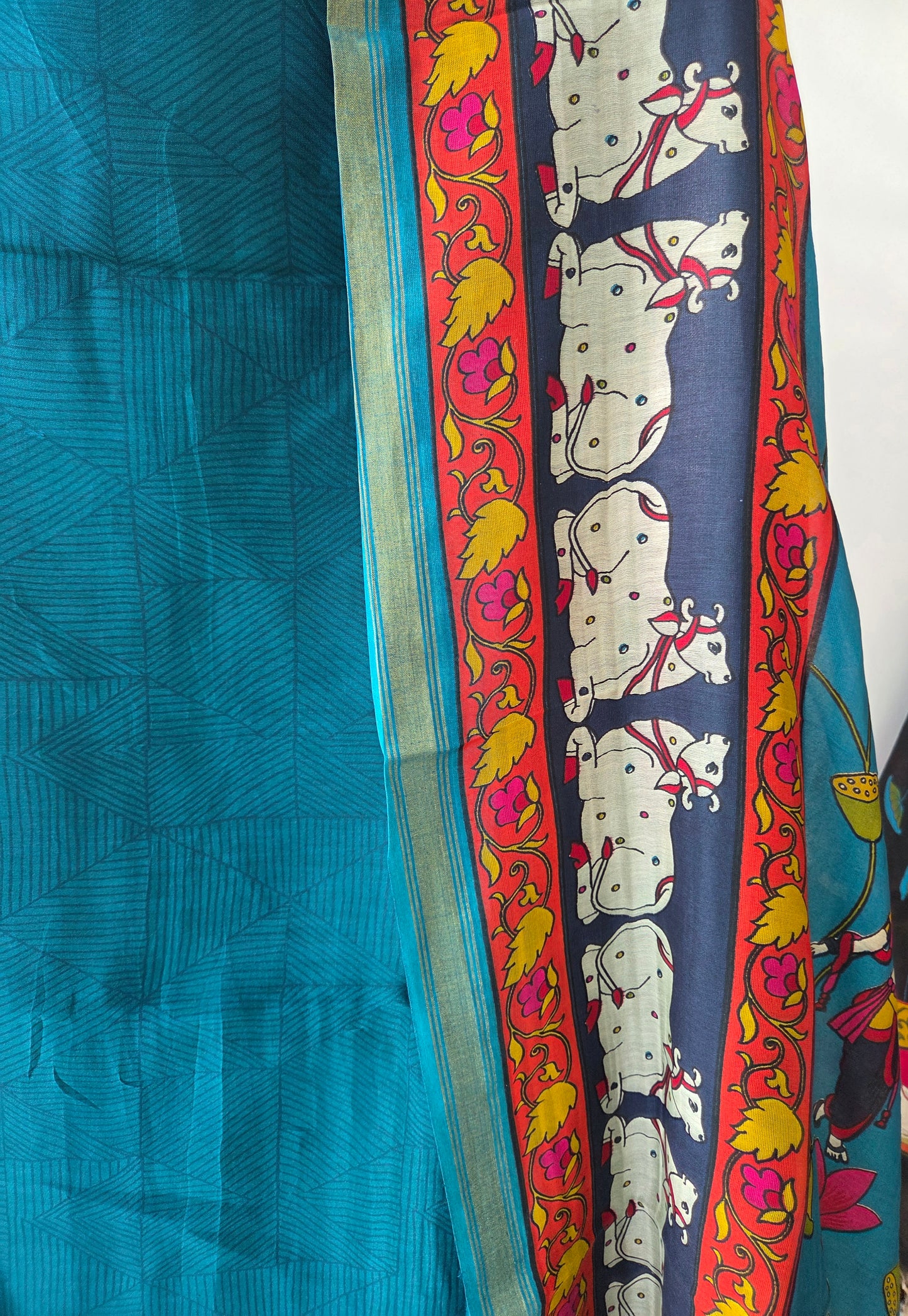 Blue Maheshwari Silk Unstitched Suit