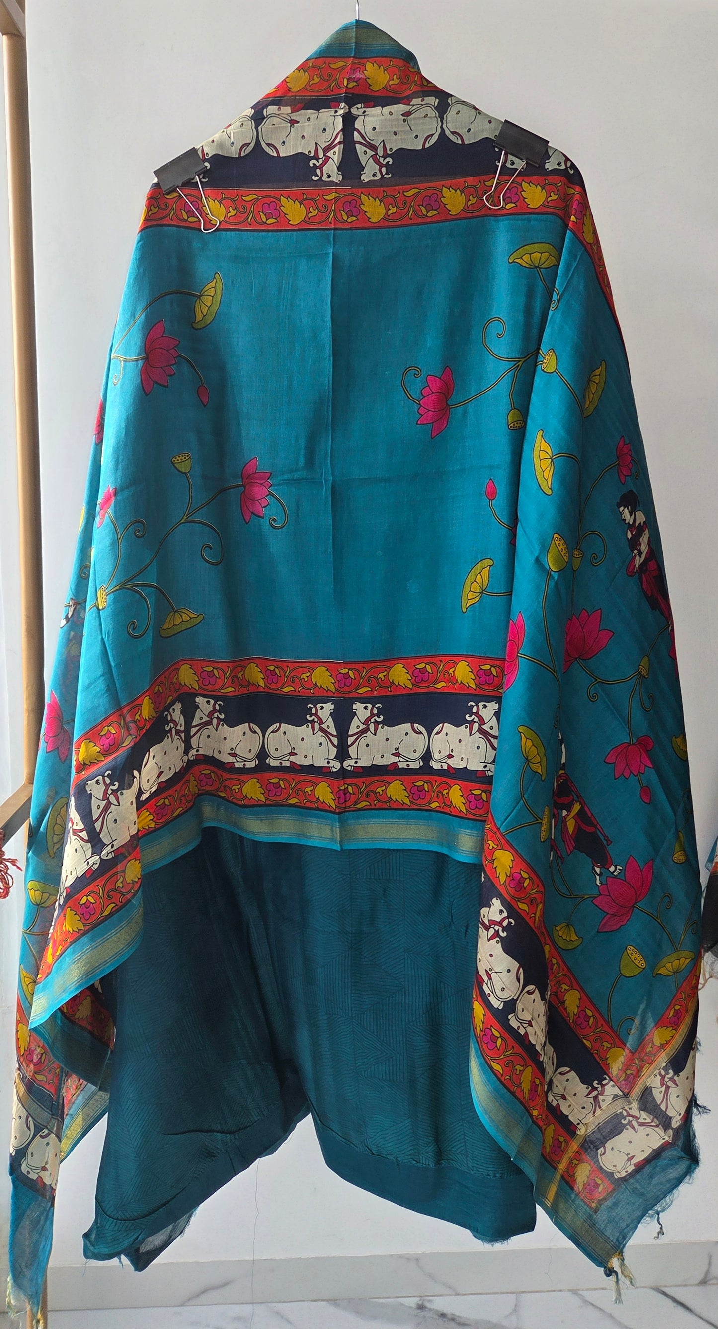 Blue Maheshwari Silk Unstitched Suit