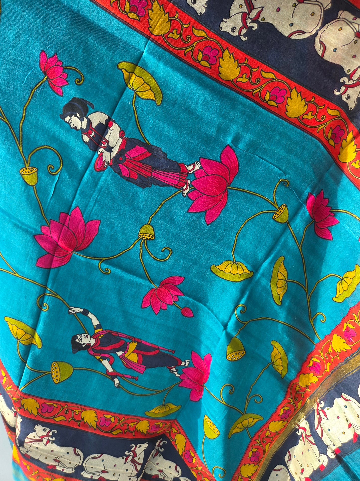 Blue Maheshwari Silk Unstitched Suit
