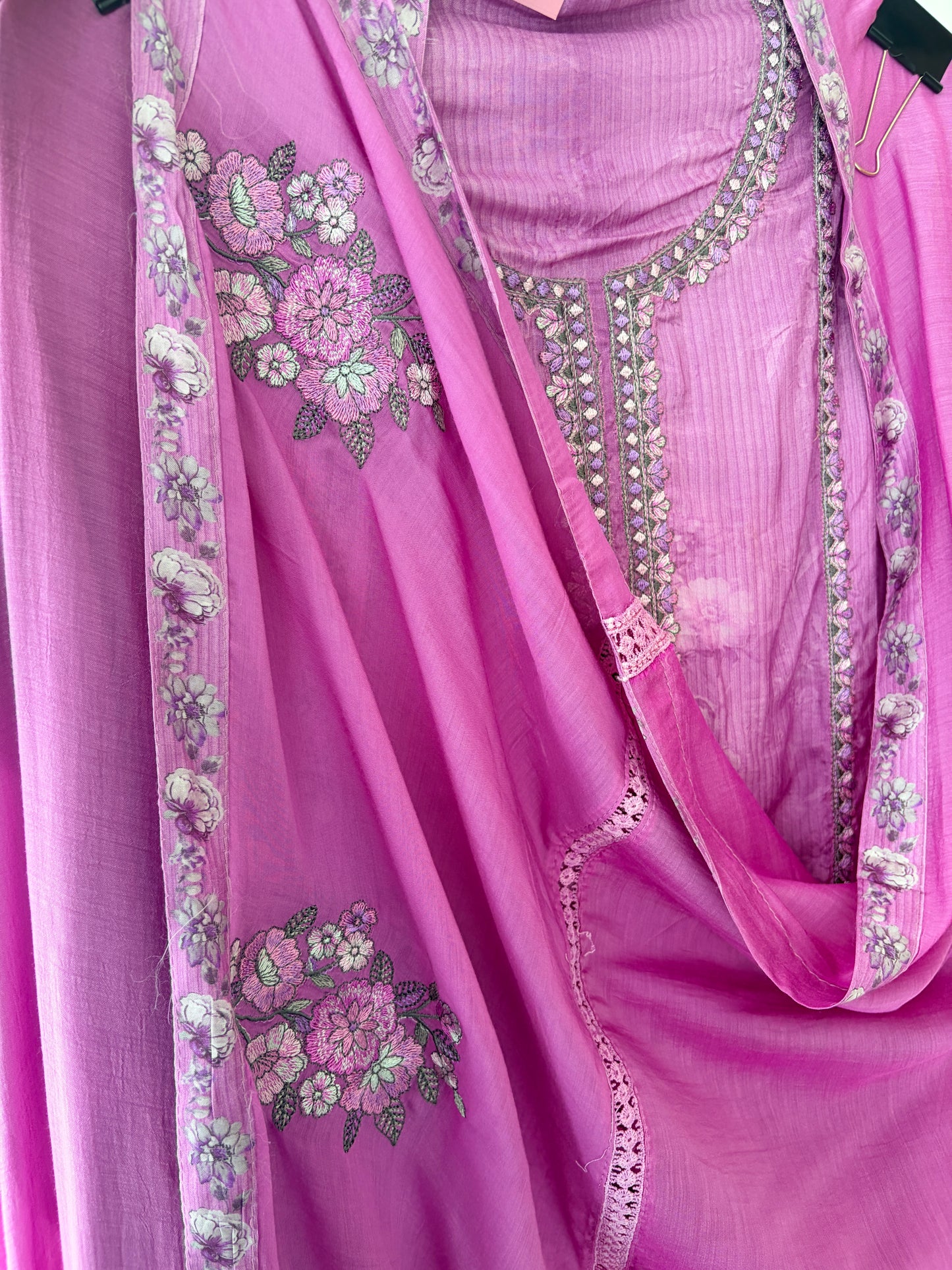 Pink Muslin Patch Work Unstitched Suit