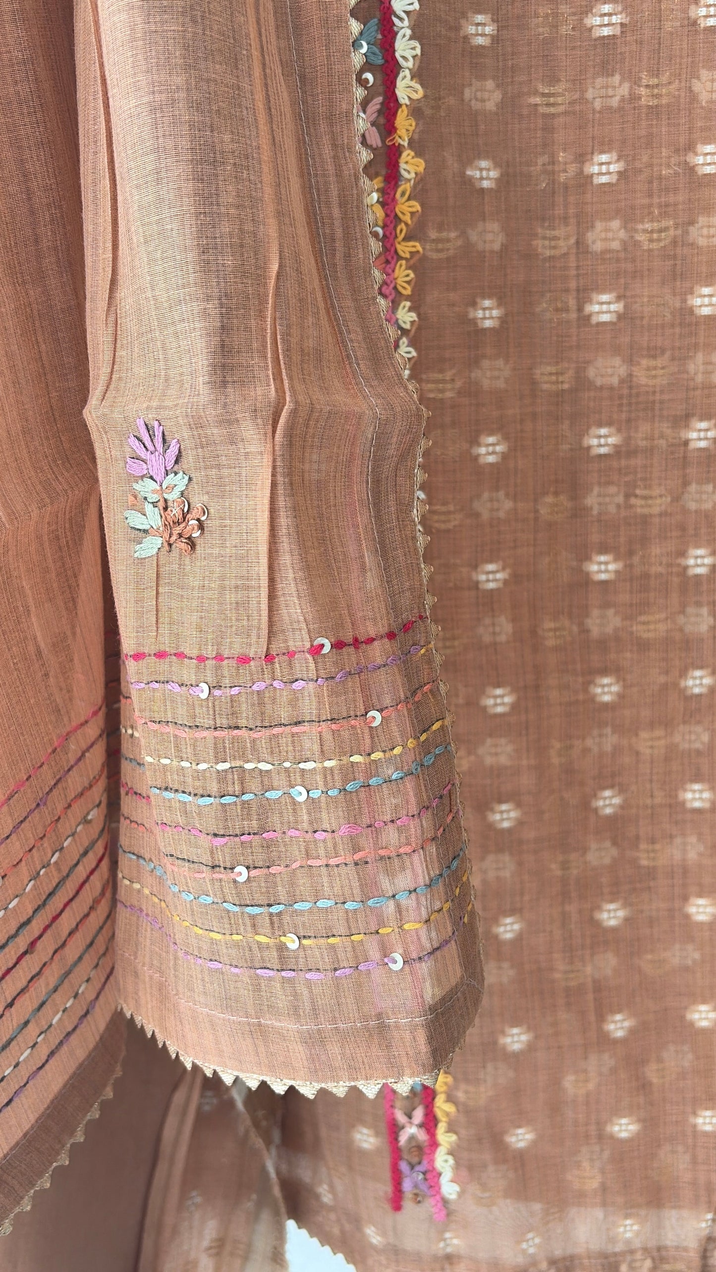 Brown Knot Chanderi Semi Stitched Suit