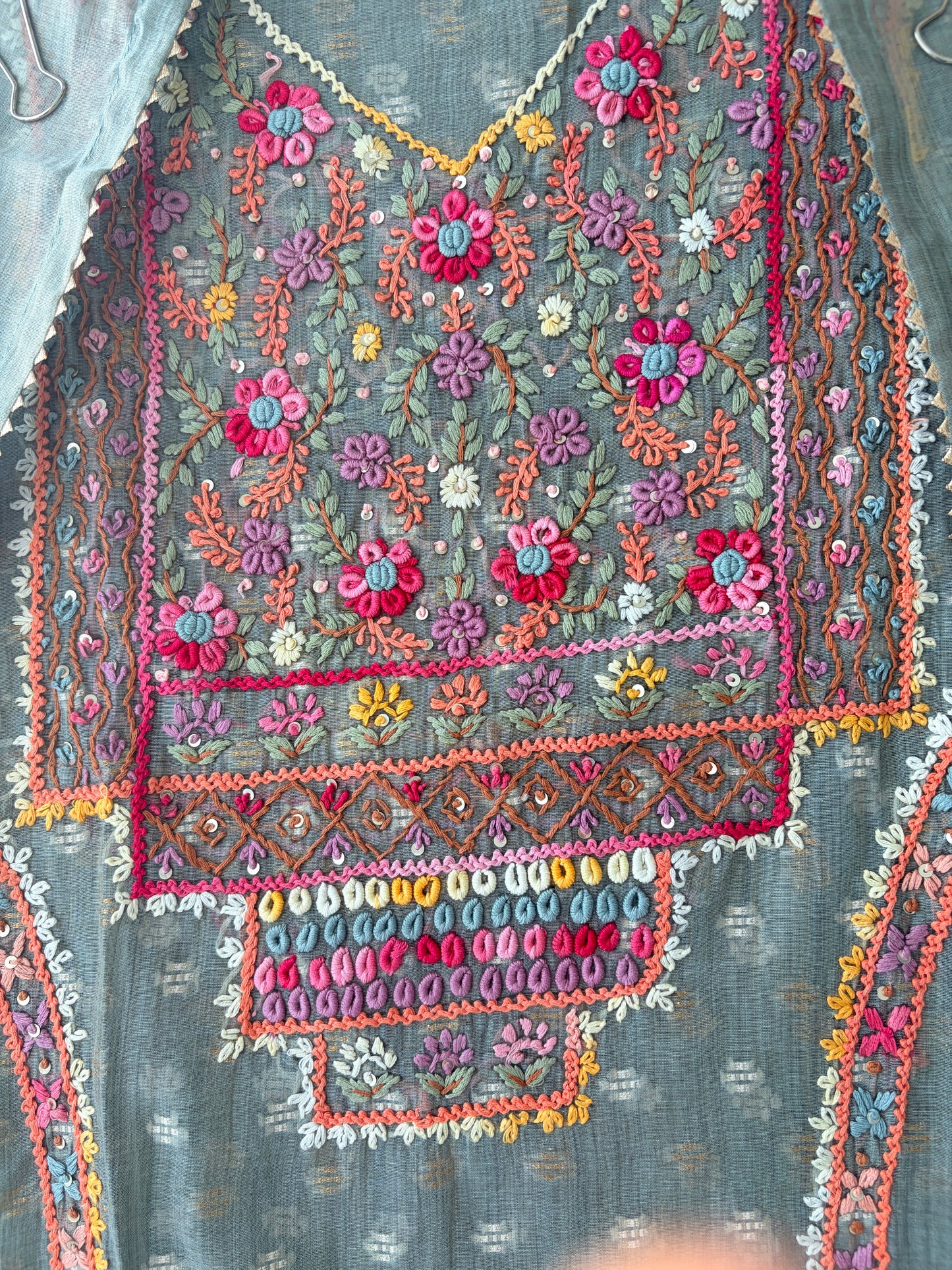 Grey Knot Chanderi Semi Stitched Suit