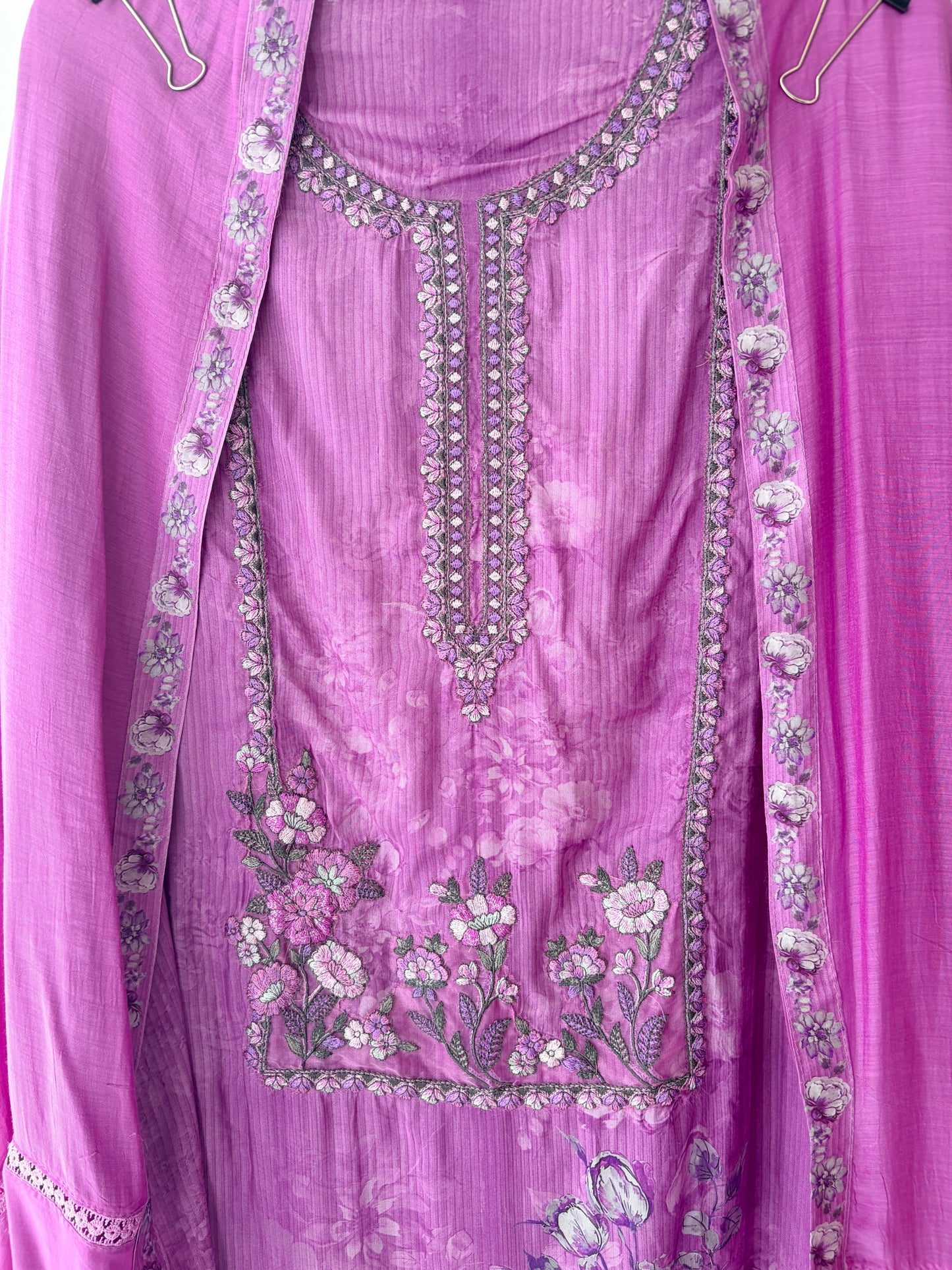 Pink Muslin Patch Work Unstitched Suit