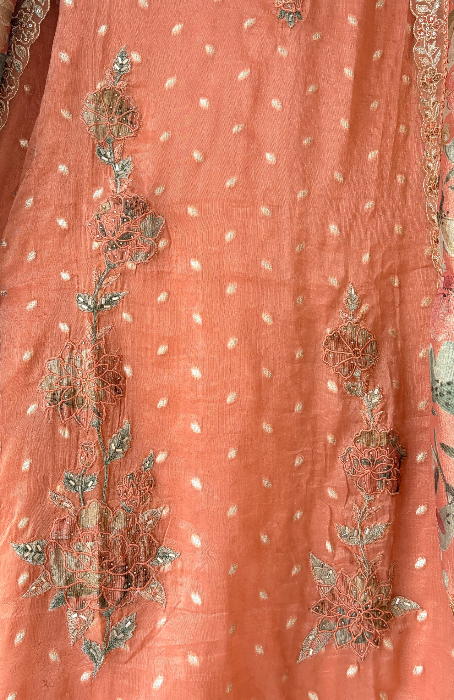 Peach Banarasi Butti Semi Stitched Suit