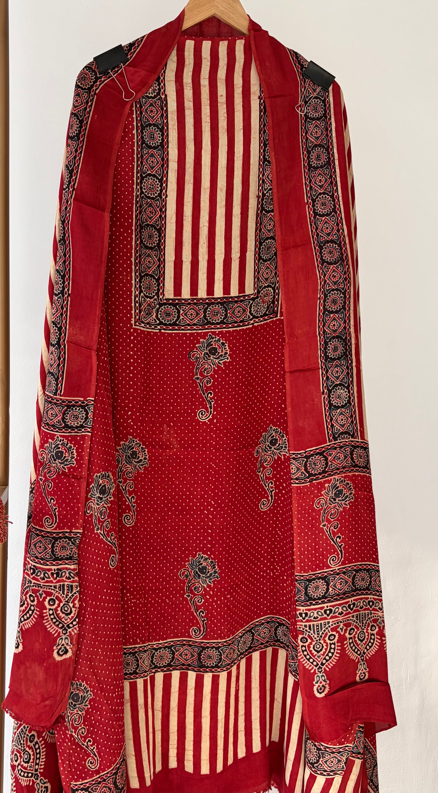 Maroon Ajrak Modal Silk Unstitched Suit
