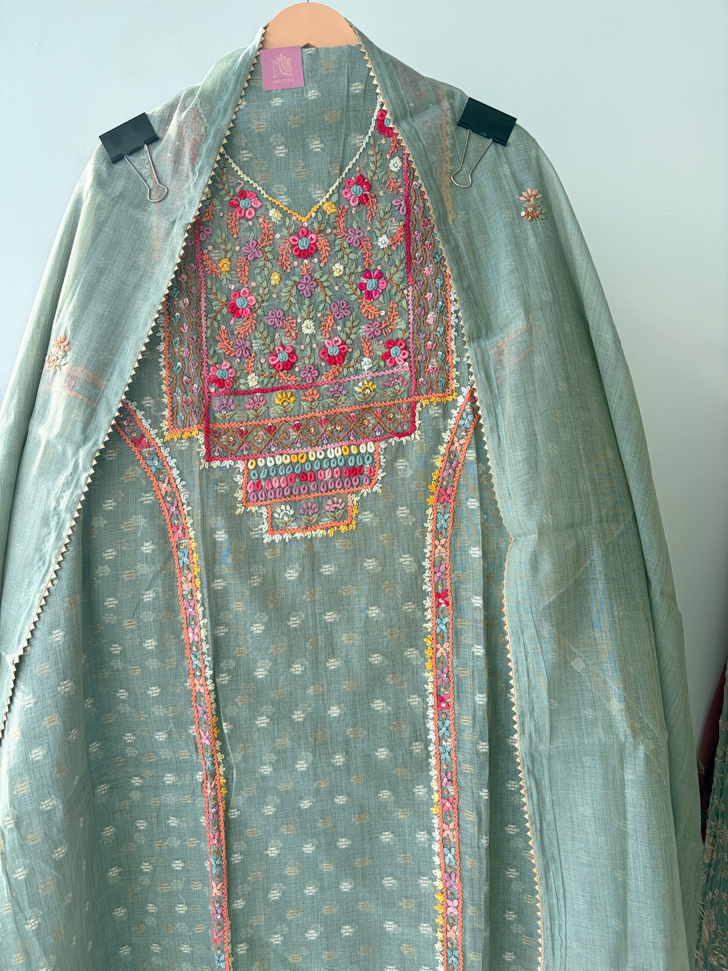 Grey Knot Chanderi Semi Stitched Suit