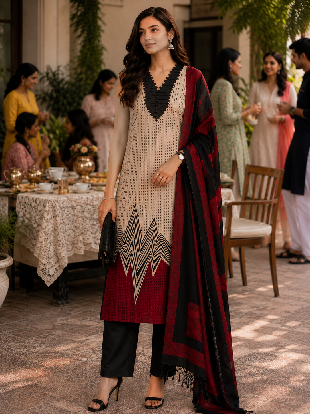 Beige Maheshwari Silk Unstitched Suit