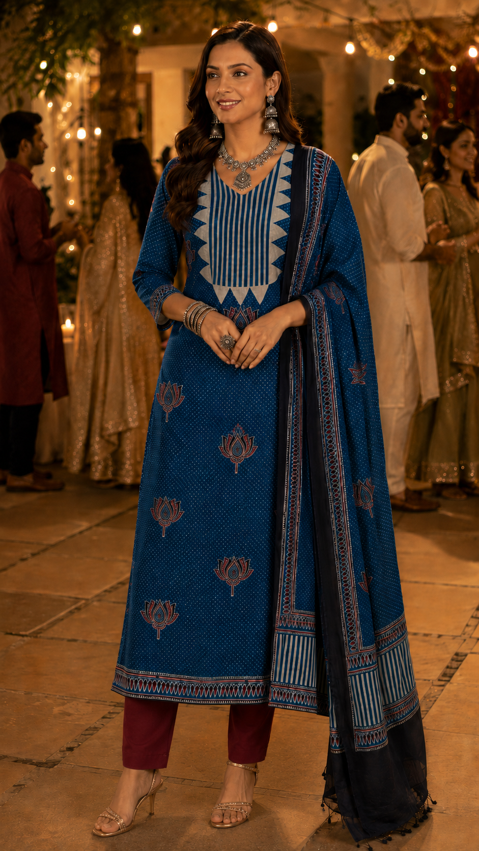 Blue Ajrak Modal Silk Unstitched Suit