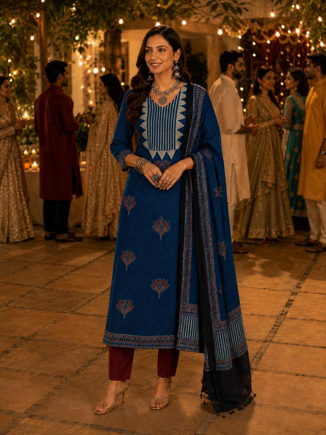 Blue Ajrak Modal Silk Unstitched Suit