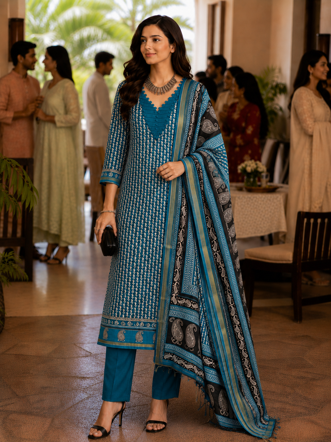 Firozi Maheshwari Silk Unstitched Suit
