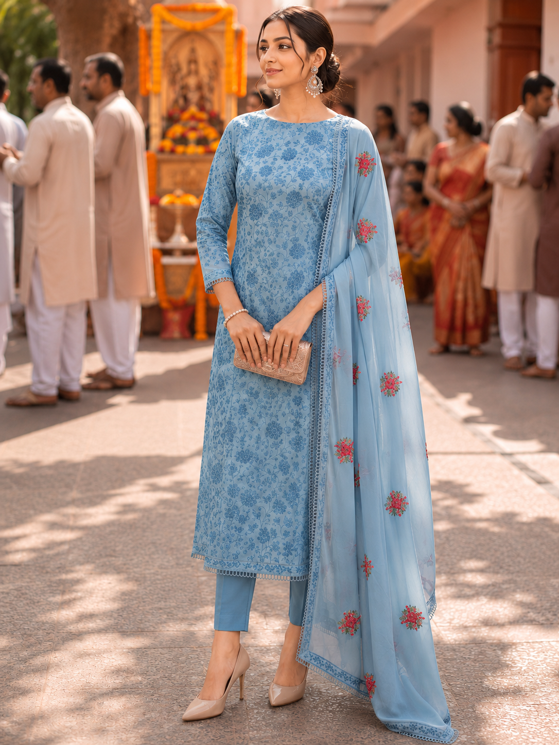 Blue Georgette Semi Stitched Suit
