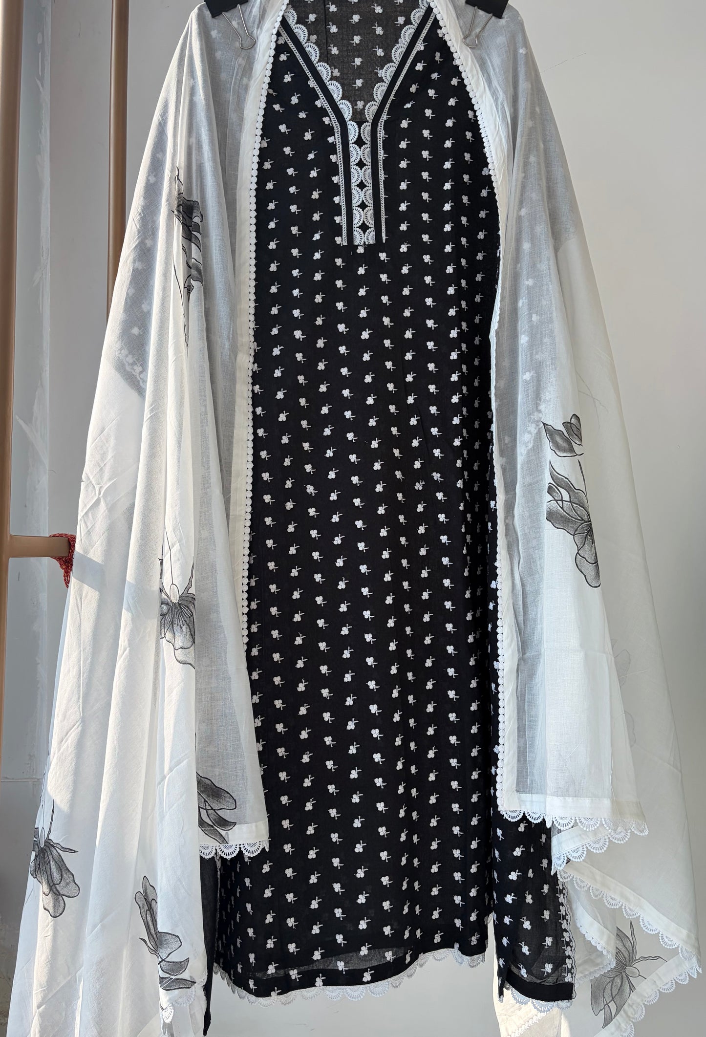 Black Cotton Semi Stitched