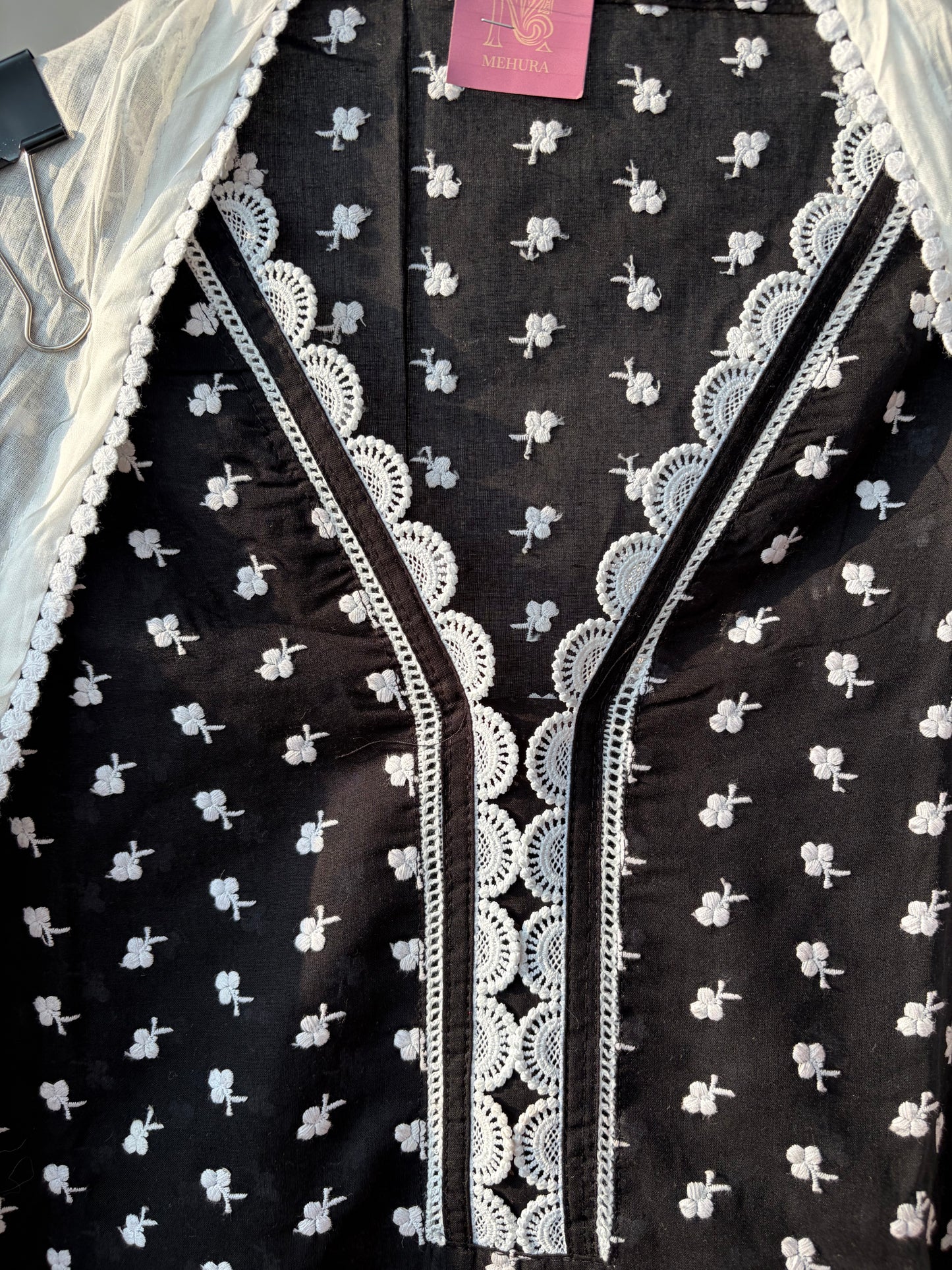 Black Cotton Semi Stitched