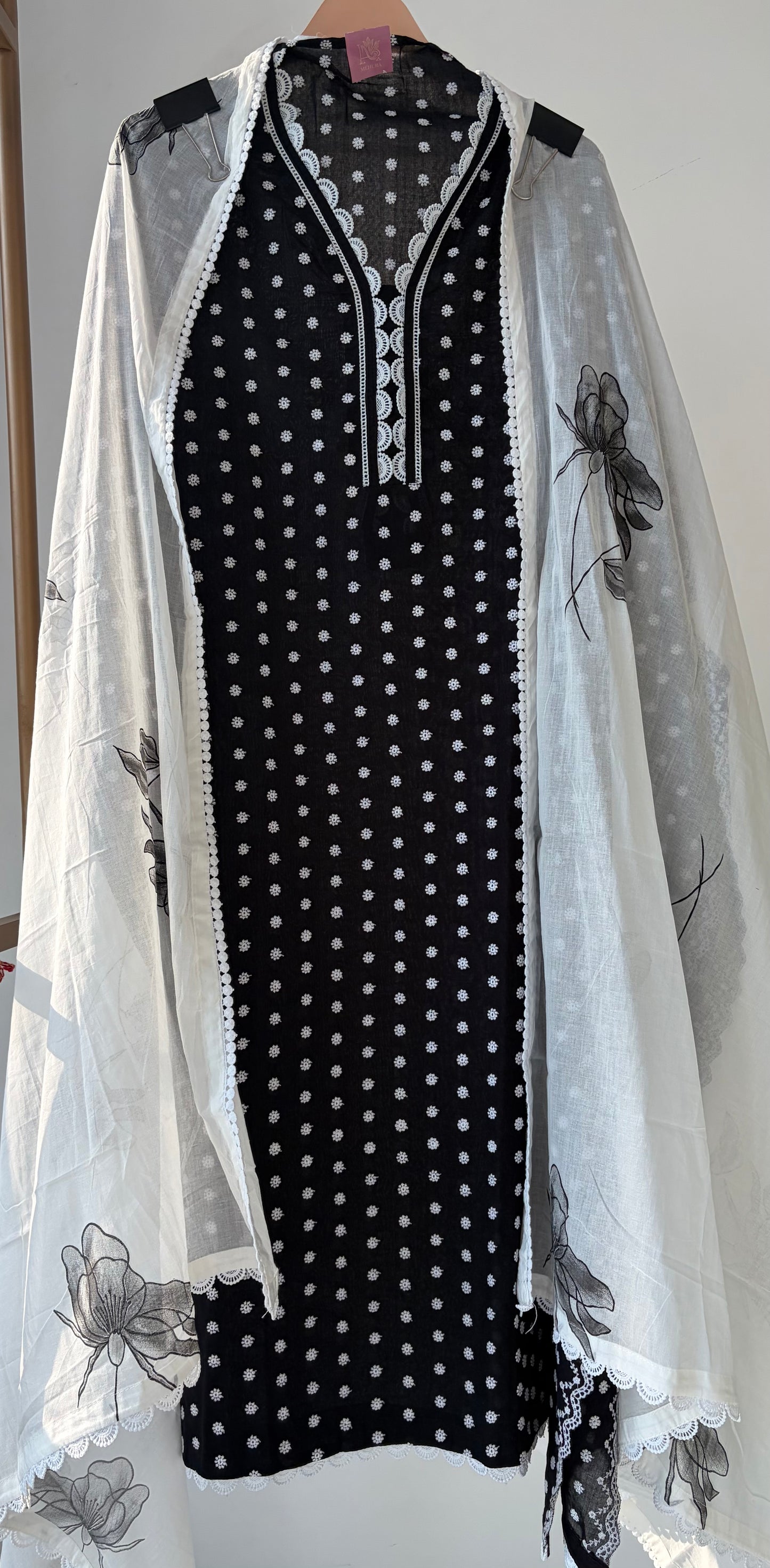Black Cotton Semi Stitched
