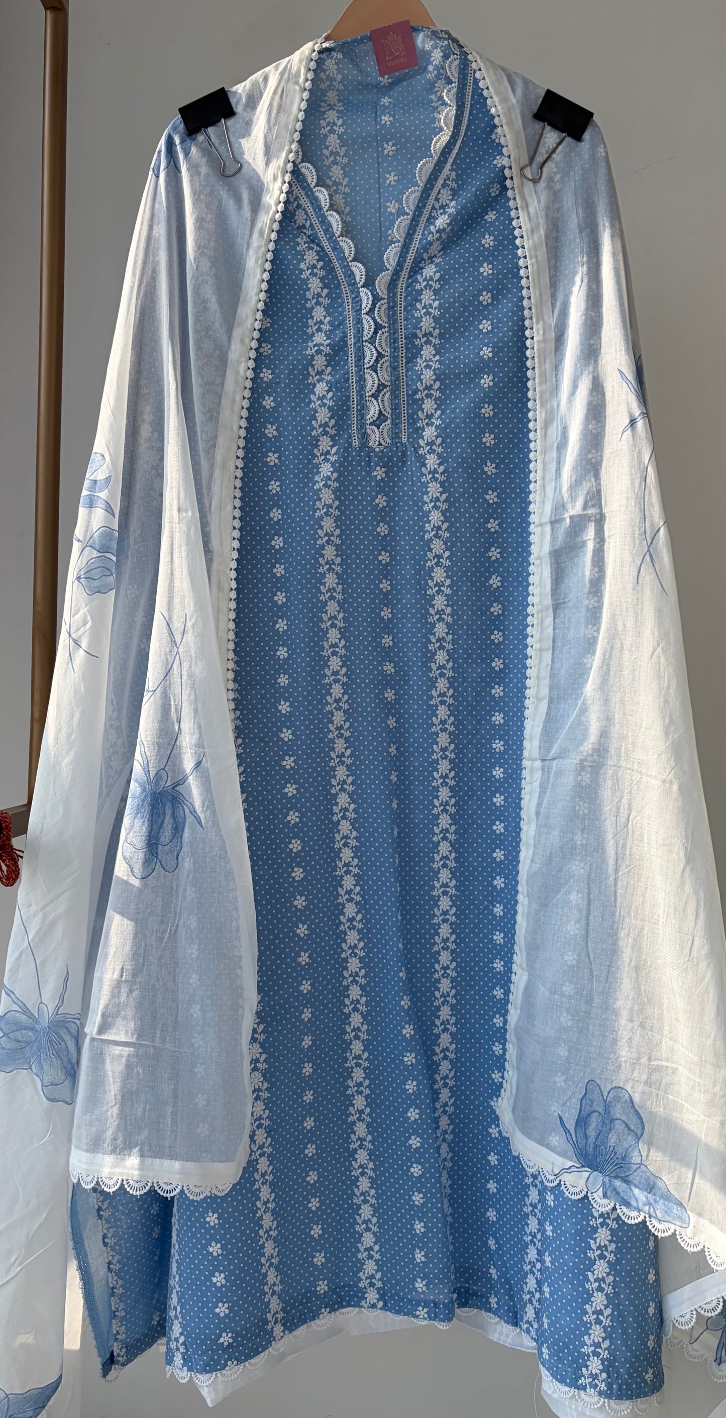 Blue Cotton Semi Stitched