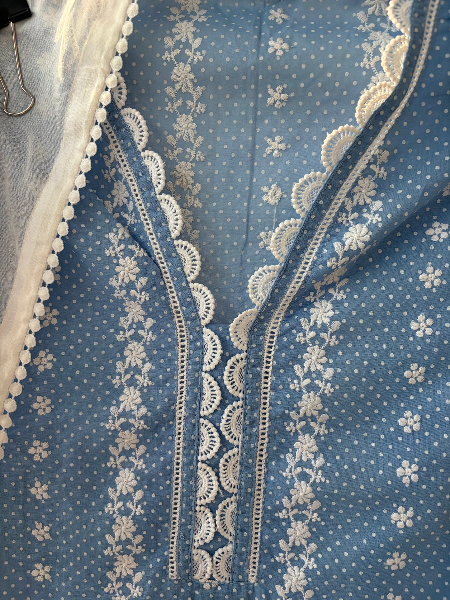 Blue Cotton Semi Stitched