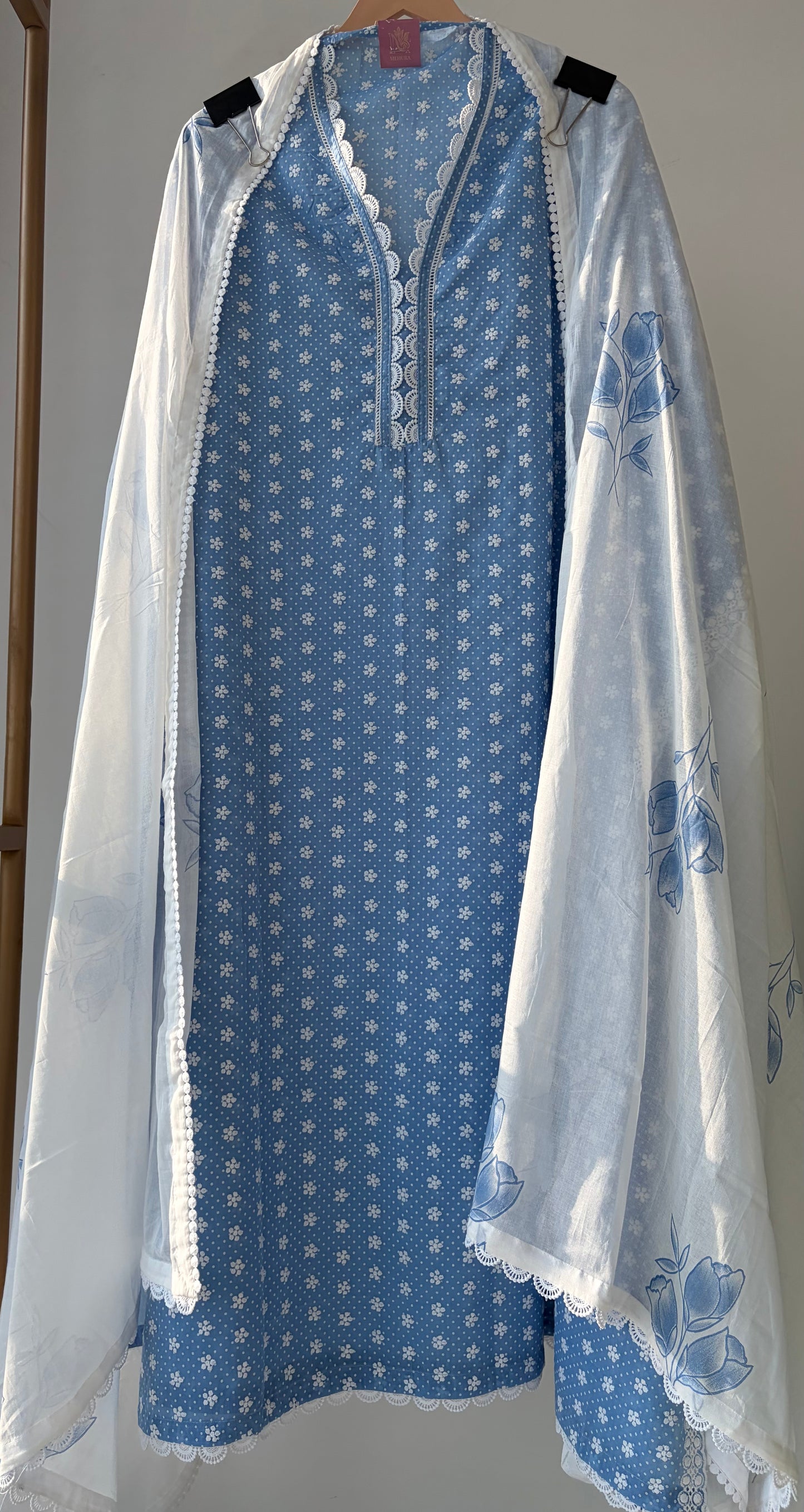 Blue Cotton Semi Stitched