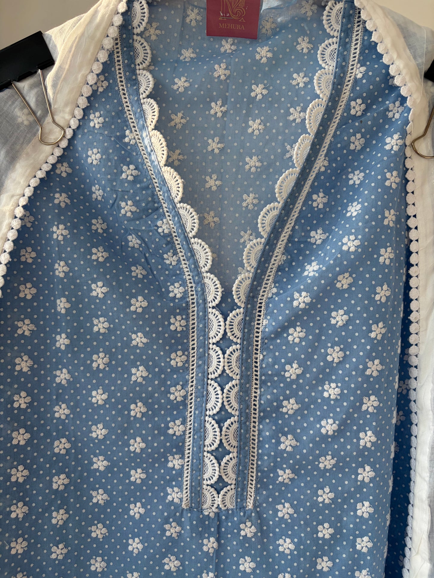 Blue Cotton Semi Stitched